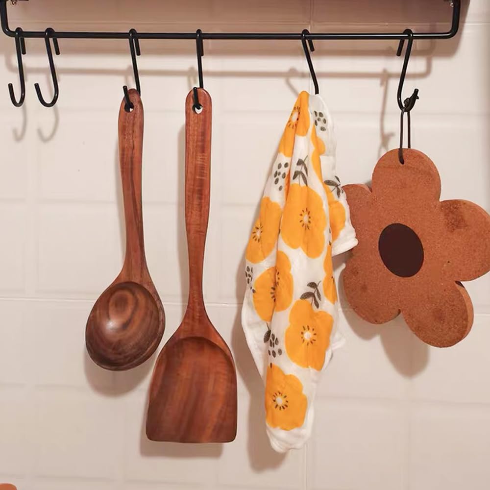 Cucharas de madera para cocinar, juego de 4 utensilios de madera de teca natural para cocinar, utensilios de cocina antiadherentes de primera calidad, herramientas de cocina de madera duraderas y