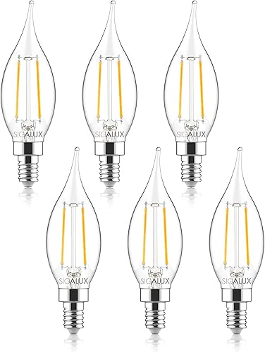 Sigalux Bombillas LED de candelabro regulables, bombillas E12 de 40 W, luz diurna de 5000 K, 300 lm CA10 con punta de llama para candelabros,