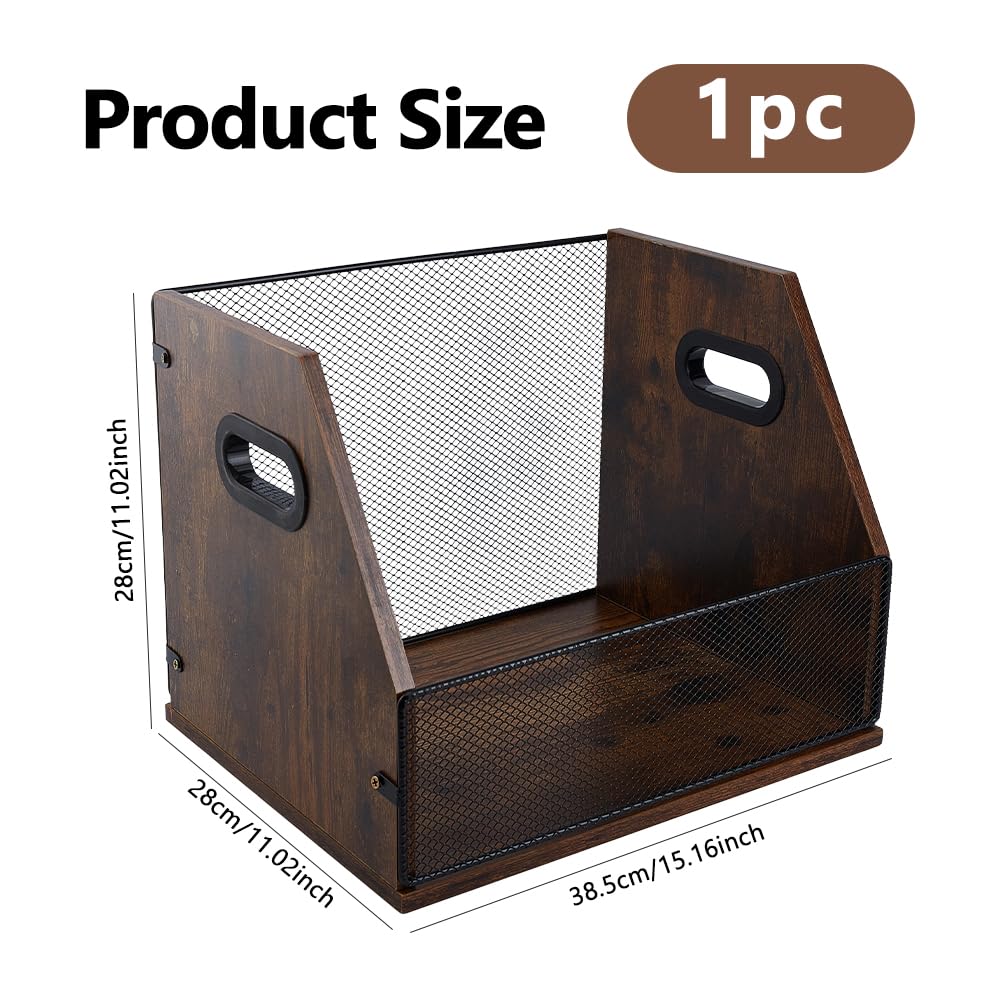 DICOSMETIC 38,5 x 28 x 28 cm, in legno di vinile, rustico, marrone, in legno, per album, caricatore, organizer con manico, decorazione per la casa e l'ufficio