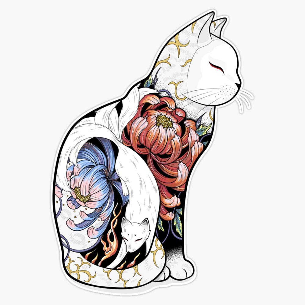 Kitsune Cat Tattoo Vinyl Waterproof Sticker Decal Car Laptop Wall Window Bumper Sticker 5