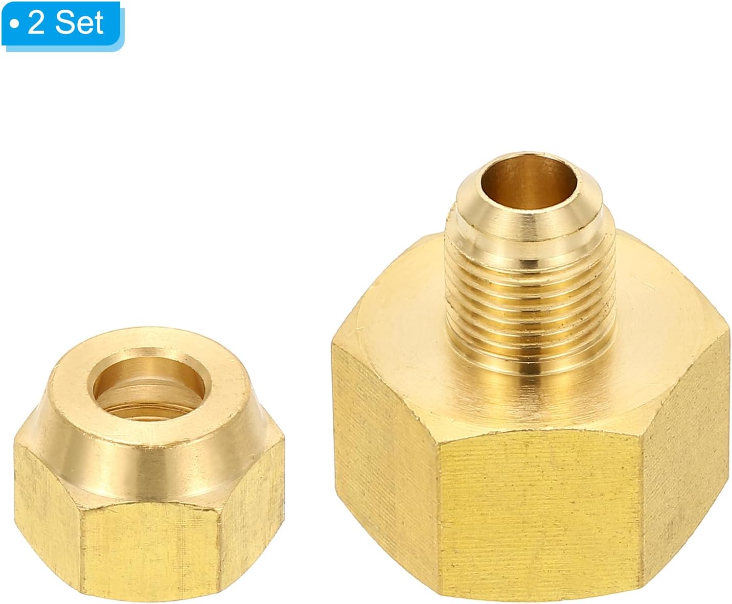 PATIKIL 3/4" Female Flare x 3/8" Male Flare Connectors, 2Pcs SAE 45 Degree Flare Brass Adapter Flare Pipe Fitting with Flare Nut for Air Gas Line Refrigeration HVAC