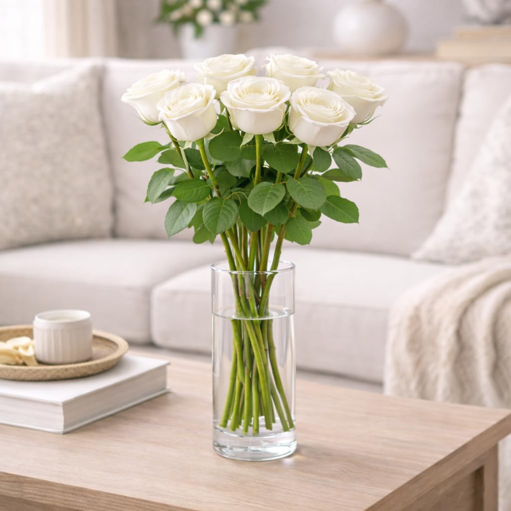 eFiori - 7 Rose Bianche VERE, CONSEGNA A MANO da un FIORISTA -FIORI VERI - Dedica Personalizzata e Consegna Fiori a Domicilio - Rose a Calice Grande