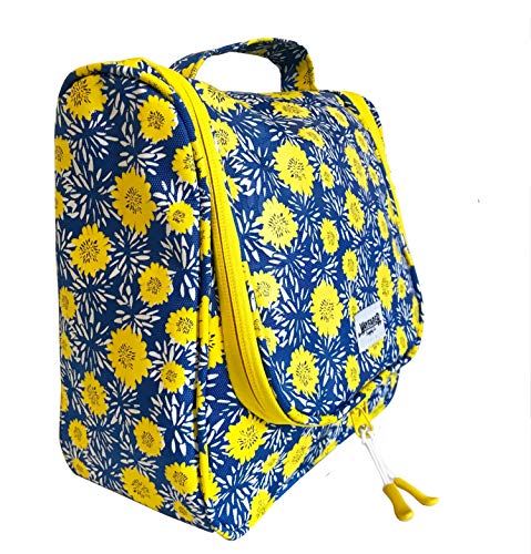 WAYFARER SUPPLY Toiletry Bag with Travel Jewelry Organizer, Blue and Yellow Flowers