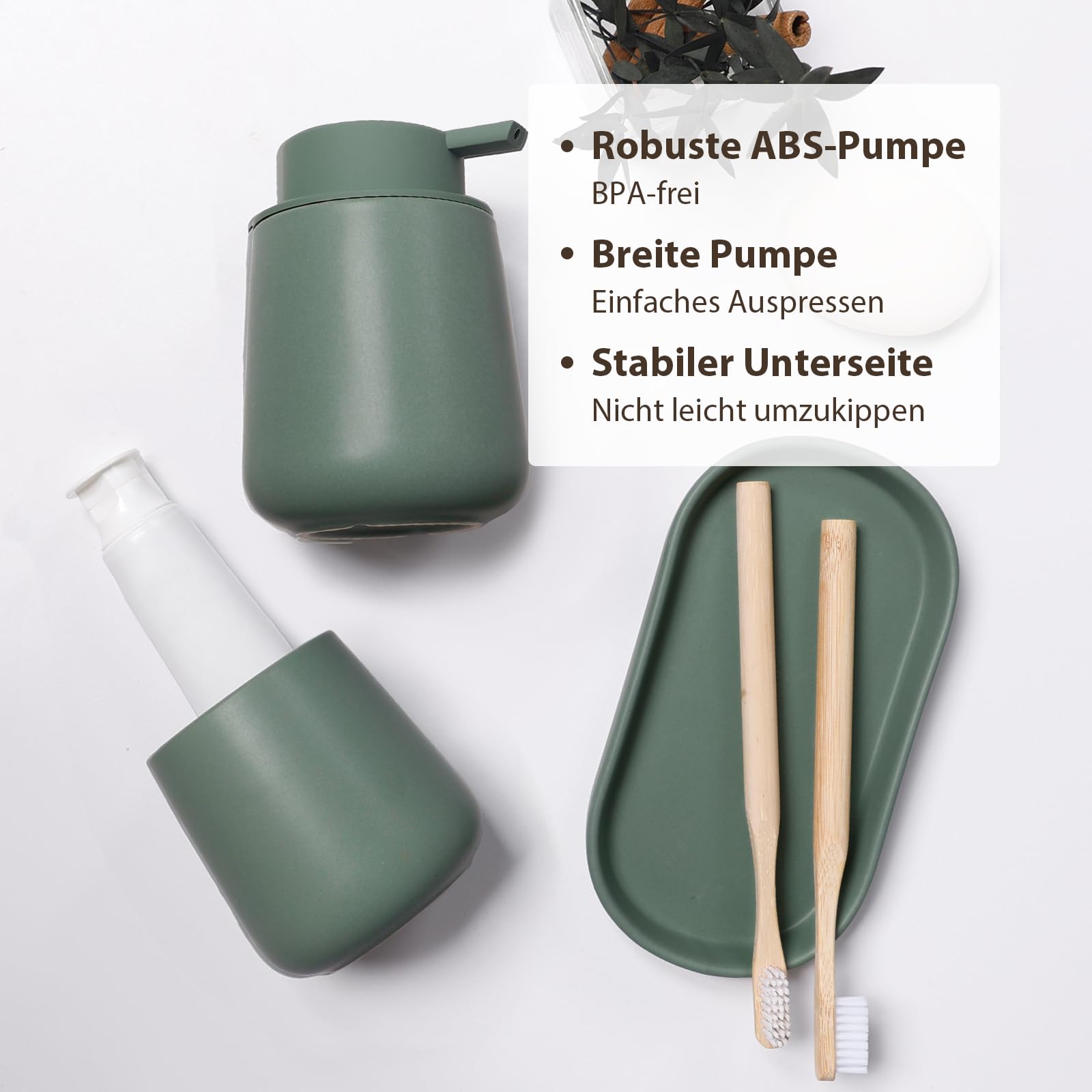 Ceramiczny zielony zestaw łazienkowy, 3-częściowy zestaw łazienkowy, dekoracyjne akcesoria łazienkowe, zawiera dozownik mydła, kubek na szczoteczkę do zębów i półkę łazienkową