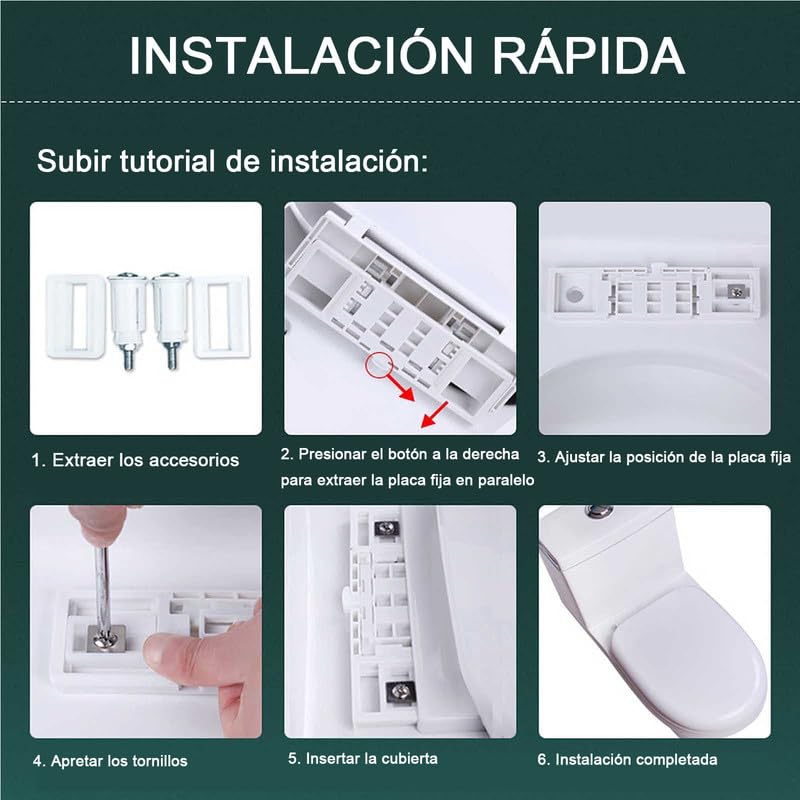 Asiento de Inodoro Universal de Cierre Suave, Tapa WC Cuadrada de PP, Tapa de Inodoro con Bisagras Ajustables y Liberación Rápida para una Fácil Limpieza, Blanco, 04D, 45x36cm
