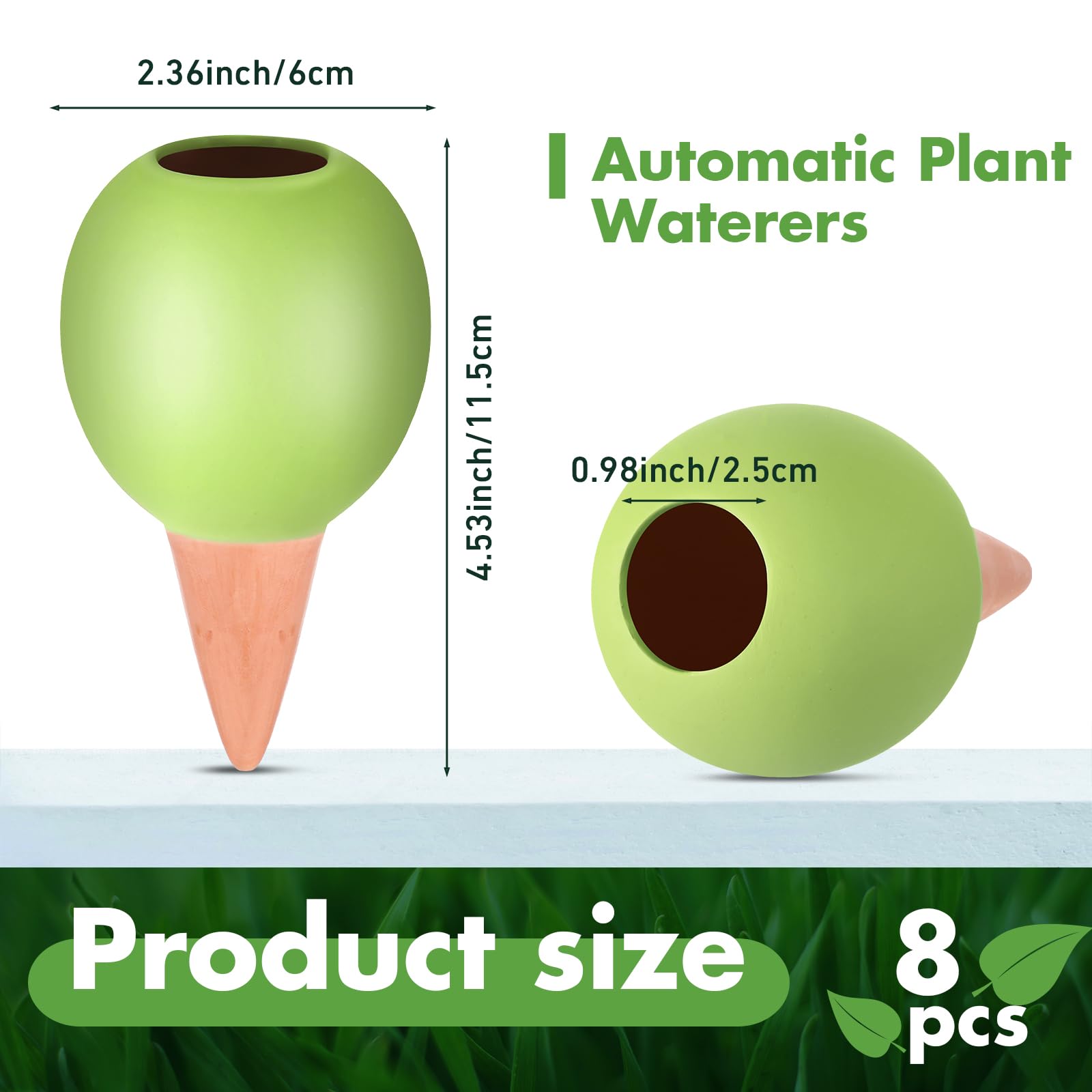 Blulu 8 Cônes d'argile d'Irrigation Boules d'Arrosage en Terre Cuite Dispositifs d'Arrosage Automatiques en Céramique pour Plante d'Intérieur en Pot Boîte de Balcon Distributeur d'eau (Vert)