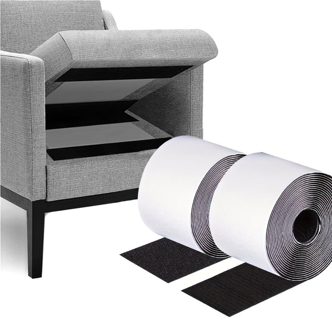 Black Heavy Duty Adhesive Hook and Loop Tape Roll - Industrial Strength, Easy to Cut, Strong Strips with Sticky Back (4 Inch x 10 Feet)