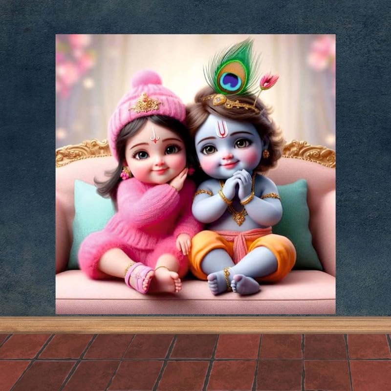 Image of British Terminal Cute little Bal Gopal Baby God Krishna| Kanha Ji | Laddu Lord Makhan Chor Painting Religious Poster for Pregnant Women for wall (matt thin vinyl,sticker,multicolor,unframed)| bj159