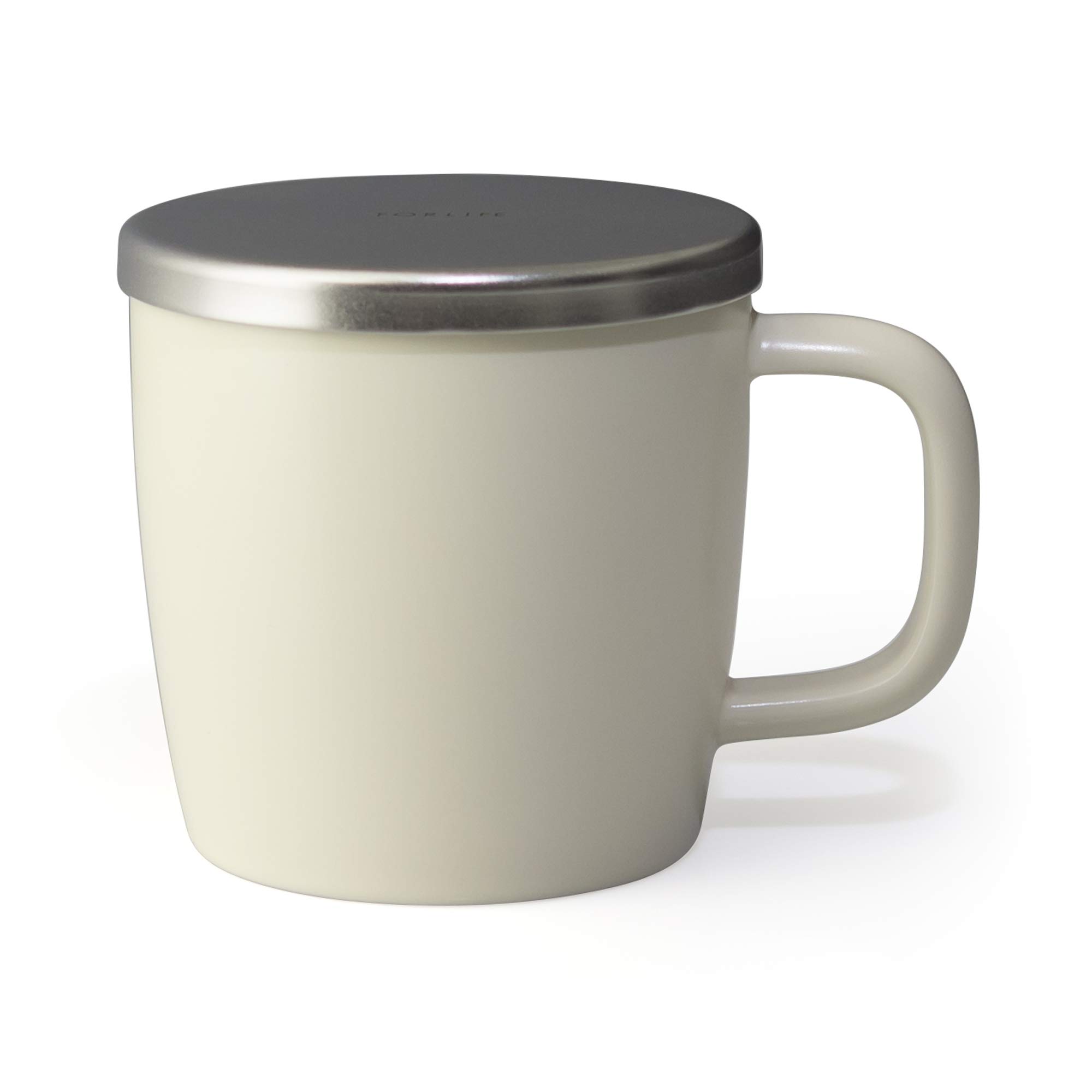 FORLIFE Dew Taza de café con acabado satinado con infusor de cesta y tapa de acero inoxidable, 11 onzas