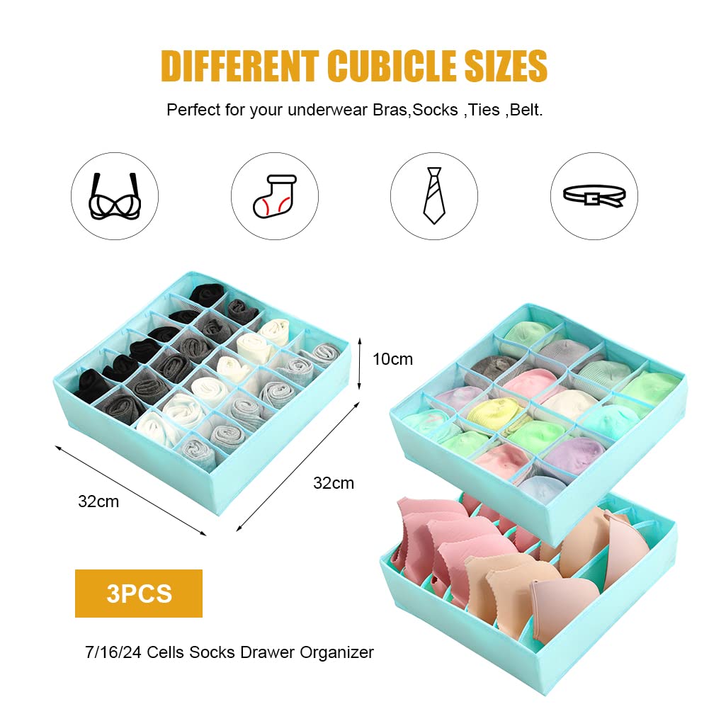 2 Organisateurs Tiroir Avesteir 24 Cases - Pliables 32x32x10cm - Gris - Pour Sous-vêtements, Chaussettes