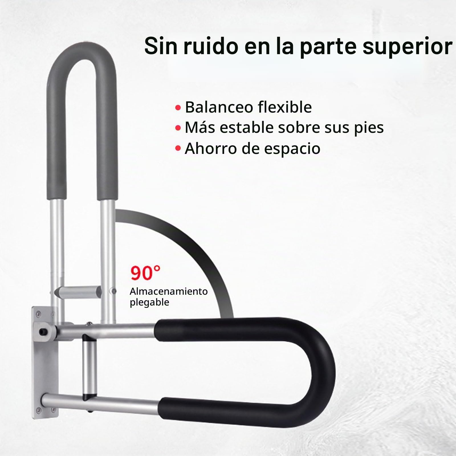 Barra Abatible baño Agarre Inodoro WC, Barras de Seguridad Aluminio, Pasamanos Pared Apoyo, 60CM