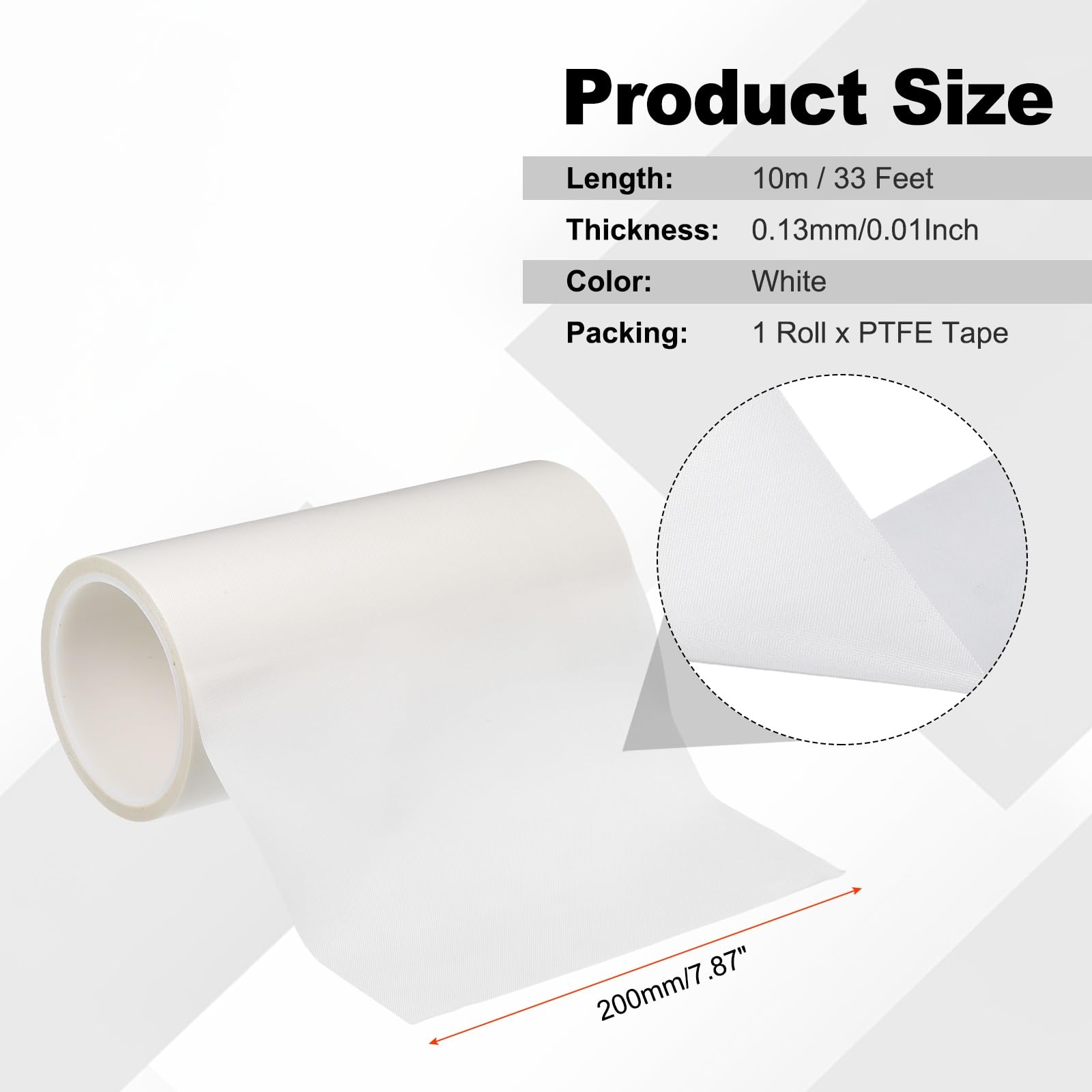 PATIKIL Nastro resistente al calore 7,87 pollici x 33 piedi PTFE | spessore 0,13mm, bianco, adesivo impermeabile, per protezione isolamento macchina sottovuoto