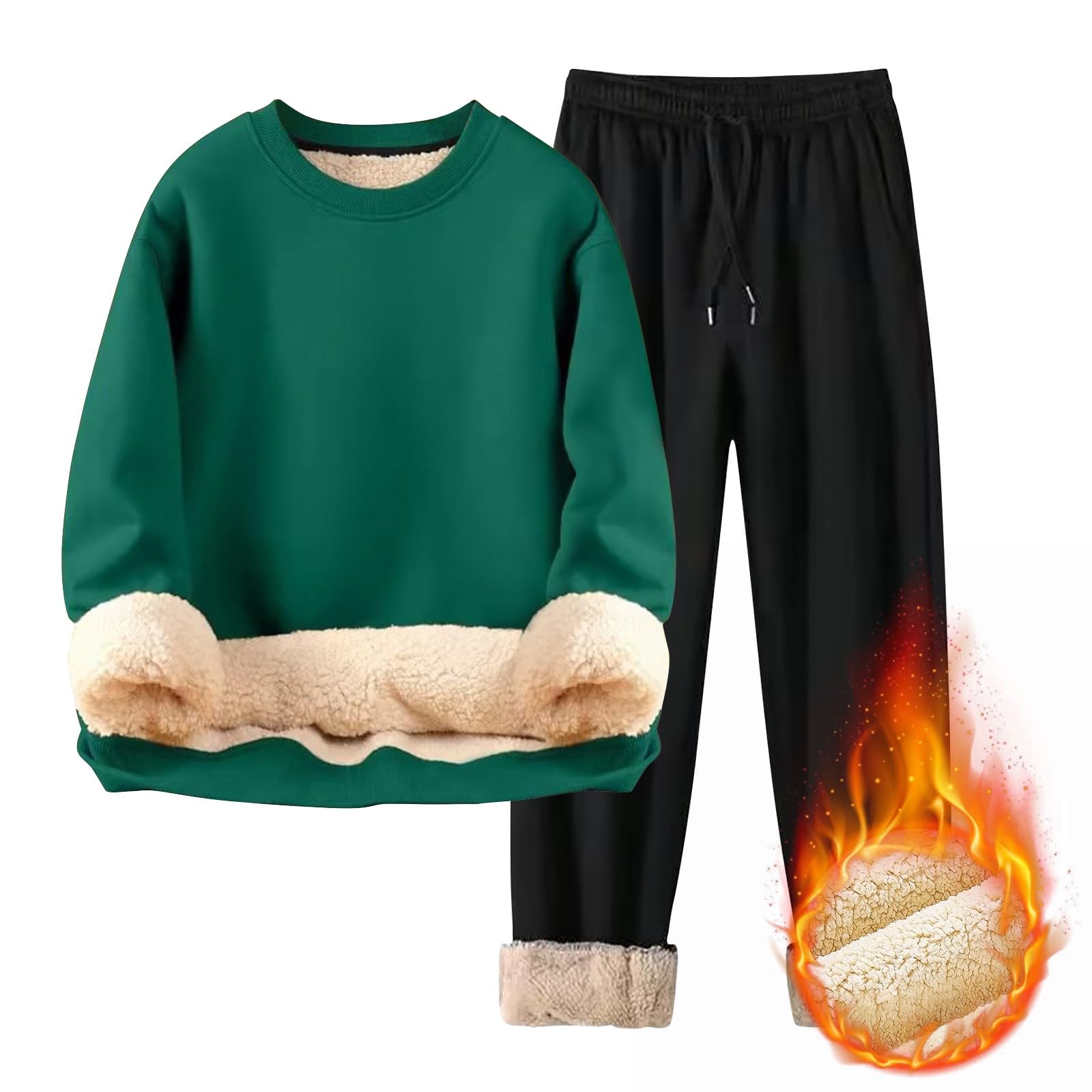 Felpa con cappuccio girocollo e jogger Set per uomo, tuta invernale in pile