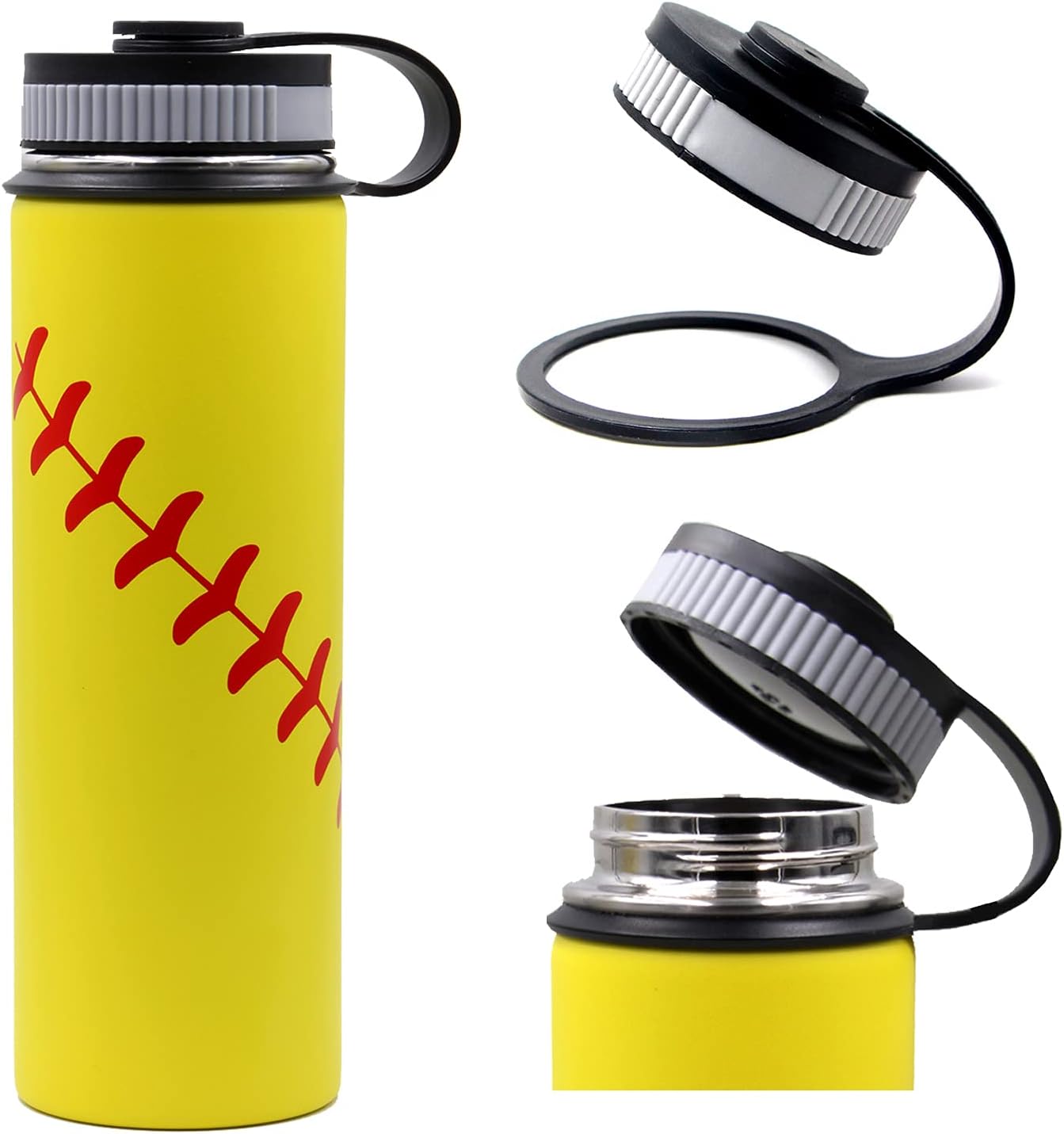 22 oz Softball Water Bottle, Wide Mouth Sports Flask Metal Travel Tumbler with 2 Lids, Stainless Steel Double Wall Vacuum Insulated Leak Proof Thermo Water Bottles, Softball Stuff Gifts for Mom Girls - Image 3