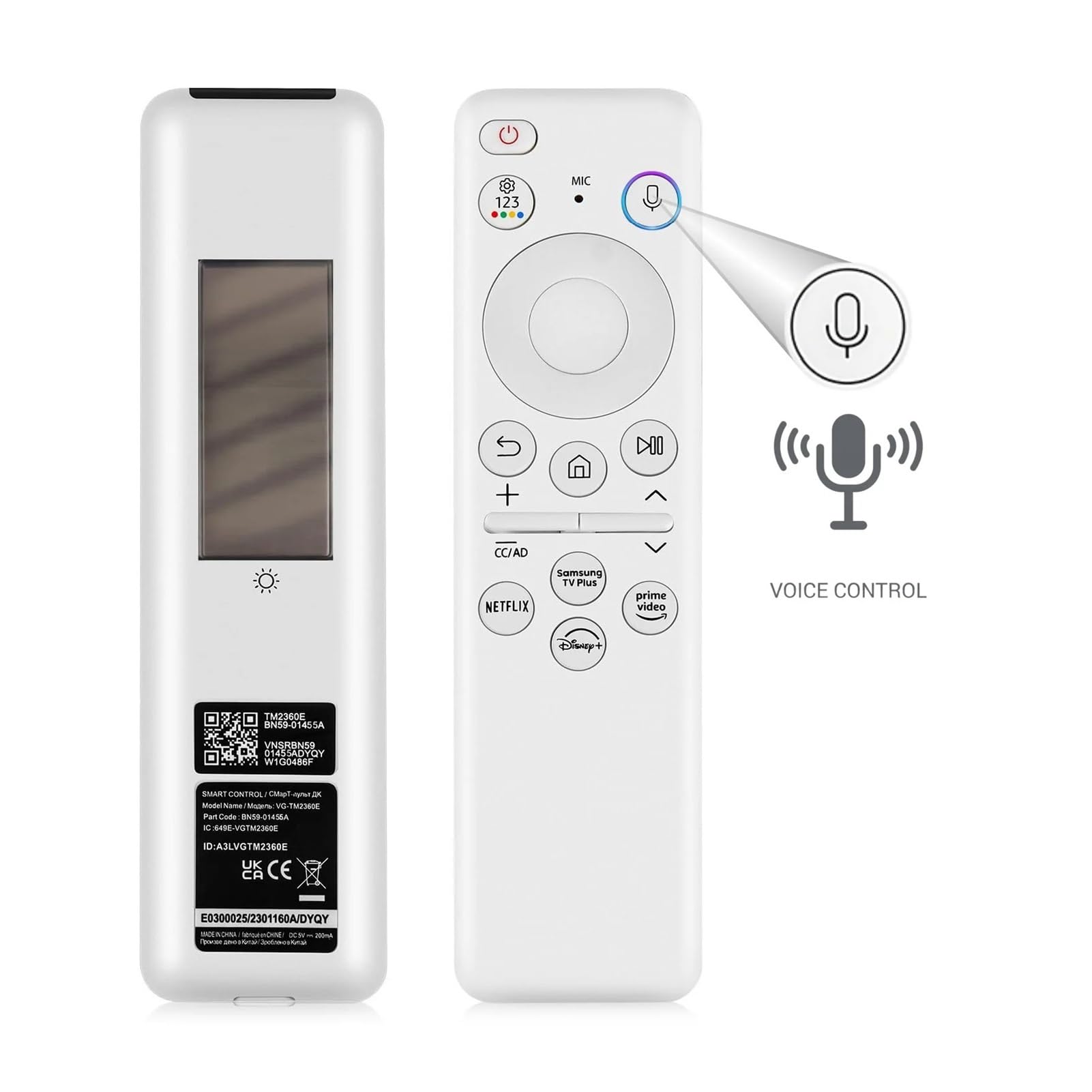 1 Mando a Distancia for TV | BN59-01455A Control remoto por voz solar for con celda recargable Bluetooth apta para(BN59-01455A-Solar-W)