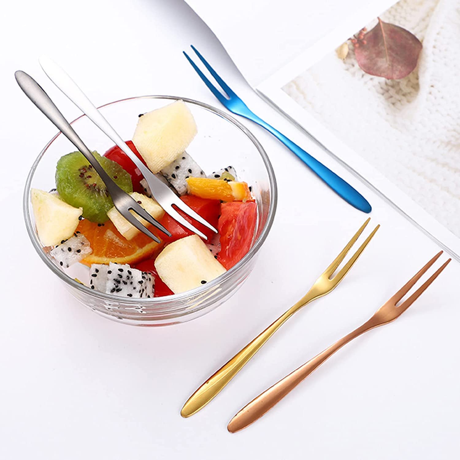 Cuchillos tenedores, tenedores de frutas, juego de cubiertos, cubiertos, tenedores de acero inoxidable, tenedores de aperitivos de degustación, tenedores portátiles de cóctel, ensalada de frutas for v
