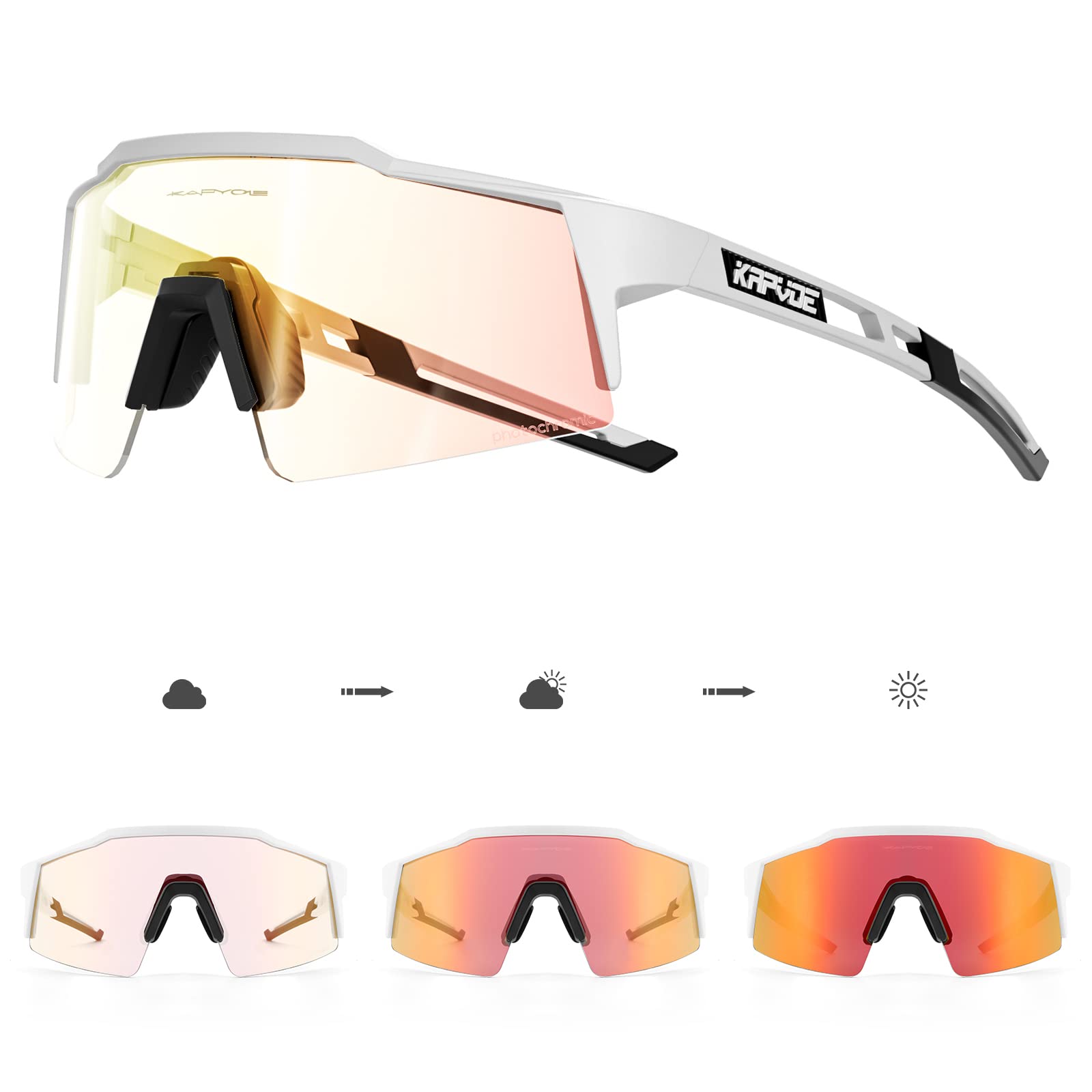 KAPVOE Occhiali da ciclismo fotocromatici UV400 uomo donna TR90 K9023 | Occhiali da ciclismo fotocromatici, UV400 Protezione, Struttura TR90 e supporto interno integrato