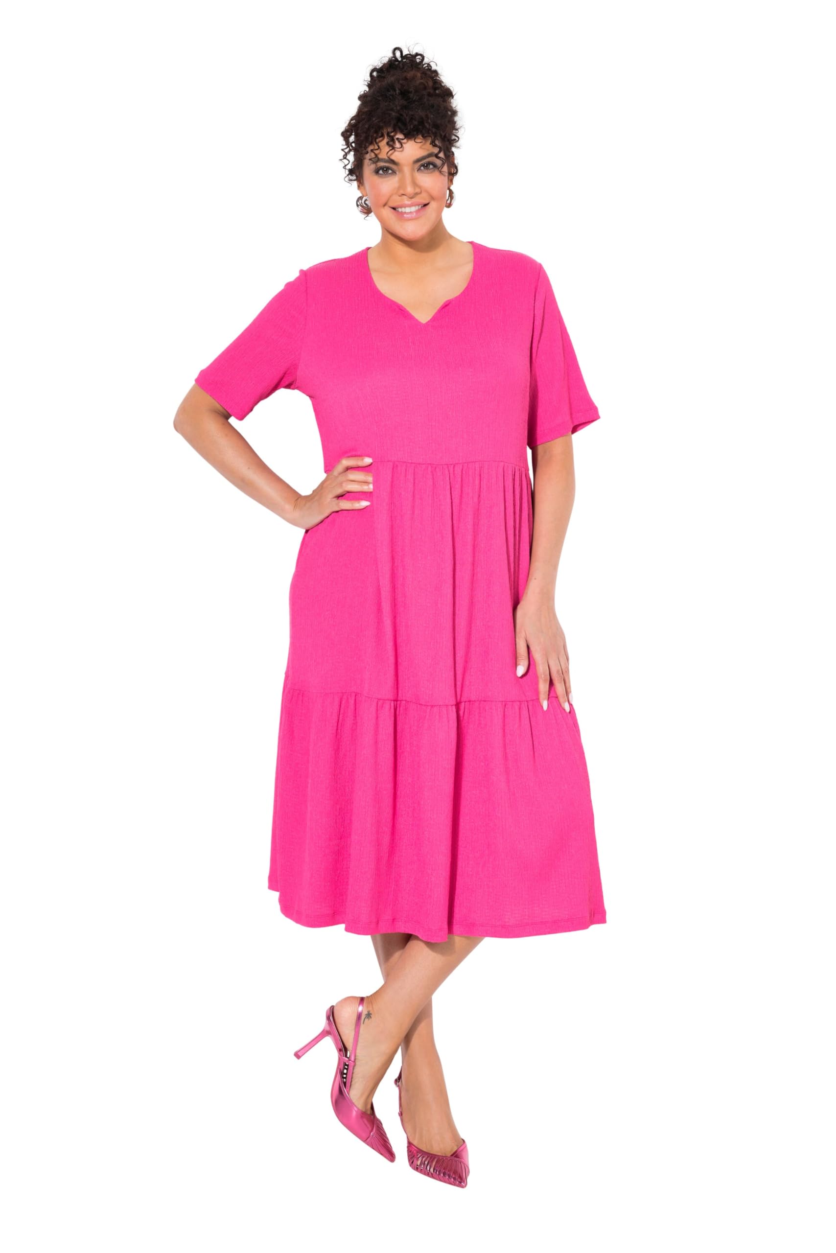 Ulla Popken Damen große Größen Übergrößen Plus Size Stufenkleid, A-Linie, Rundhalsausschnitt, Halbarm 838460