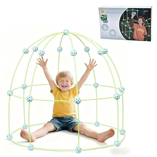 Dream Realm Construction Fort Building Kit, Glow in Dark STEM Building Toy with Connecting Balls, DIY Educational Construction Set for Kids 3+, Indoor Outdoor Play