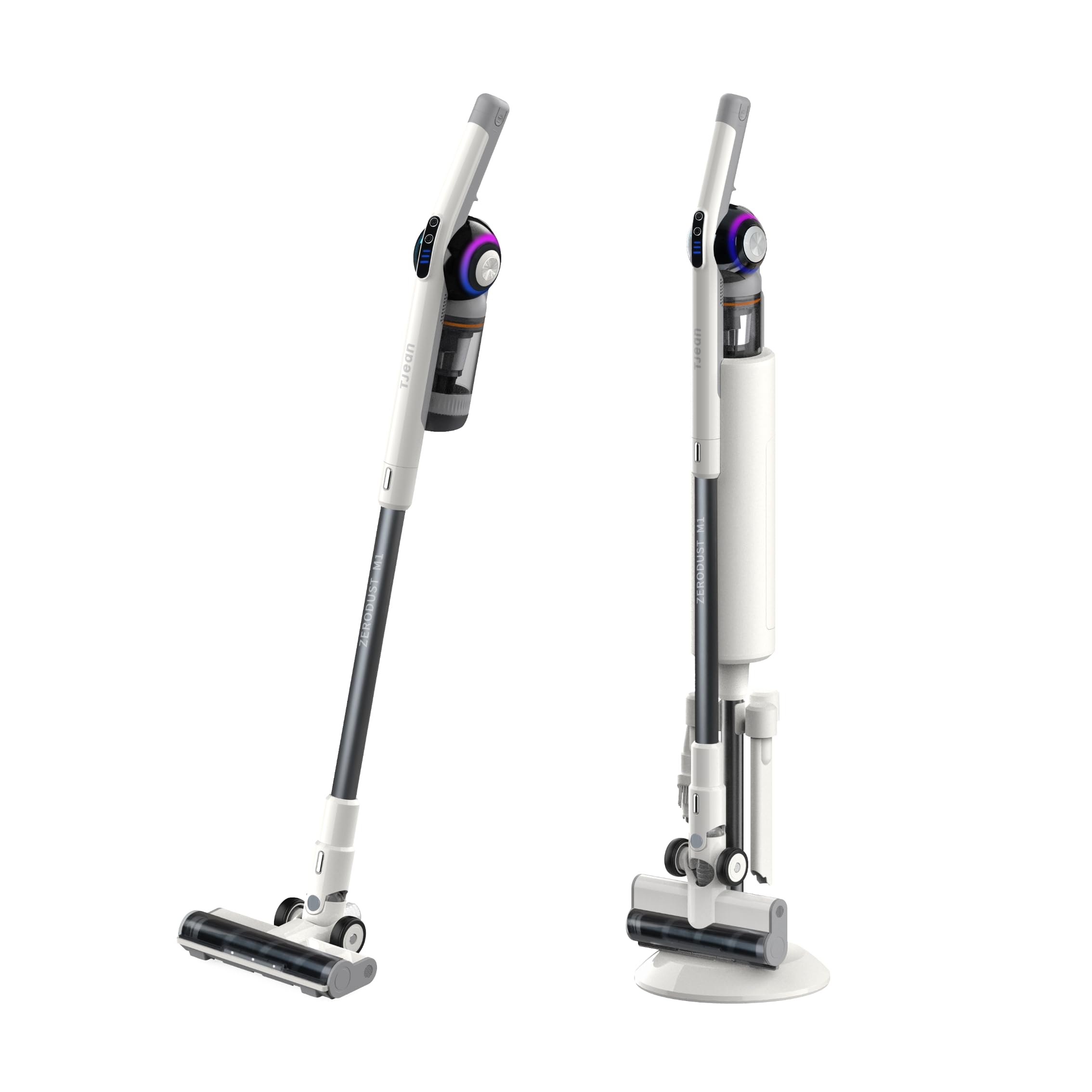 Tjean DustBase P7 Selbstleerende Akku-Staubsauger mit 2l-Basis 45 Min., 280AWAnti, Hair Wrap, Aufsatz für Haustiere, Multi-Oberflächen und Fugen(DustBase P5 Weiß)