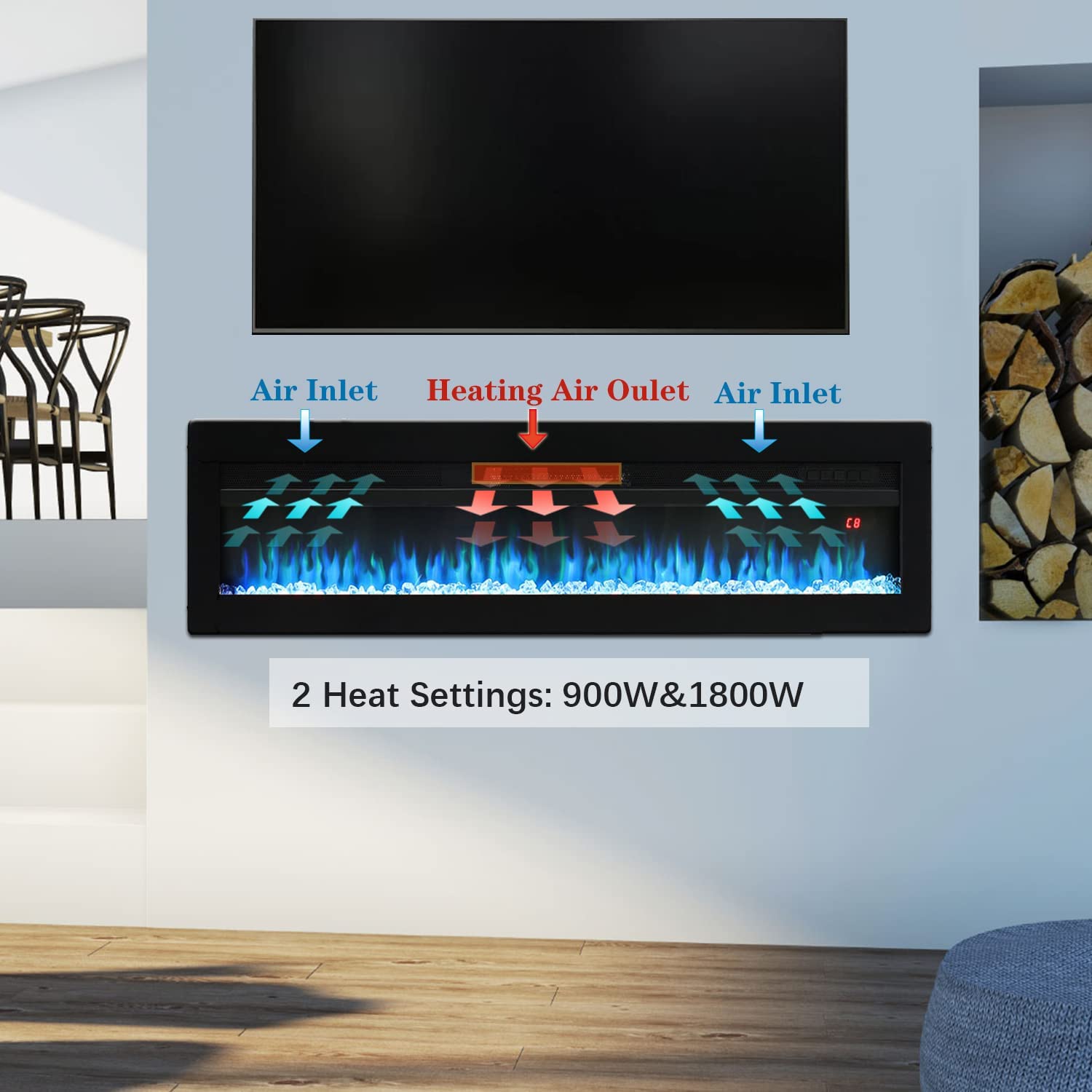 Buy INMOZATA 127cm Electric Fire Recessed Wall Mounted Freestanding