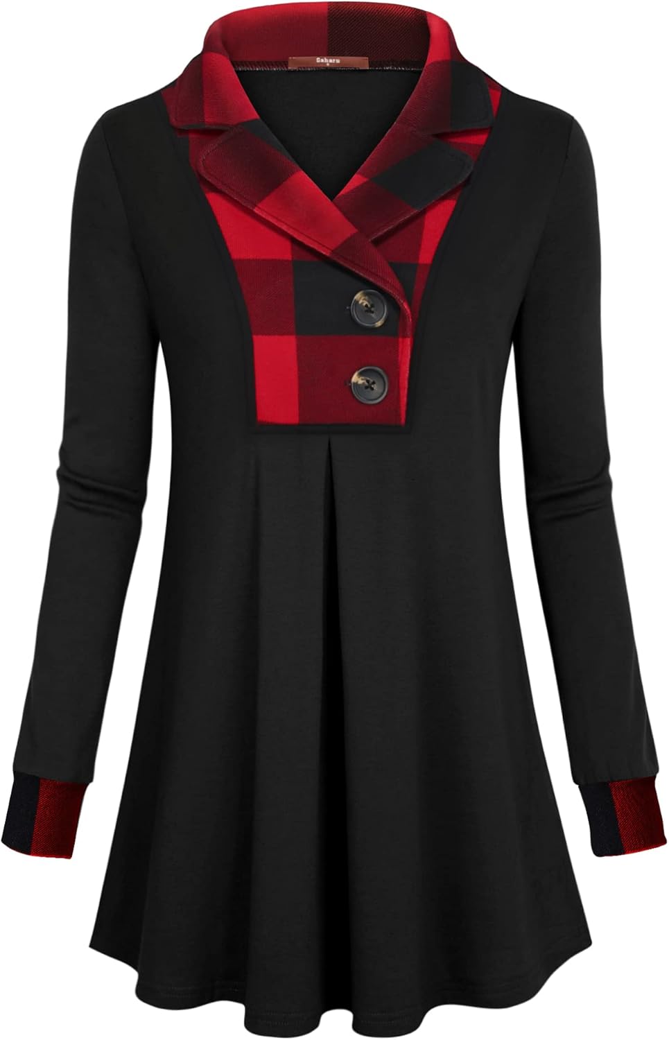 Gaharu Women's Swing Tunic Notch Collar Ladies Button Sweatshirt Long Sleeve Pullover Shirt Tops - Image 3