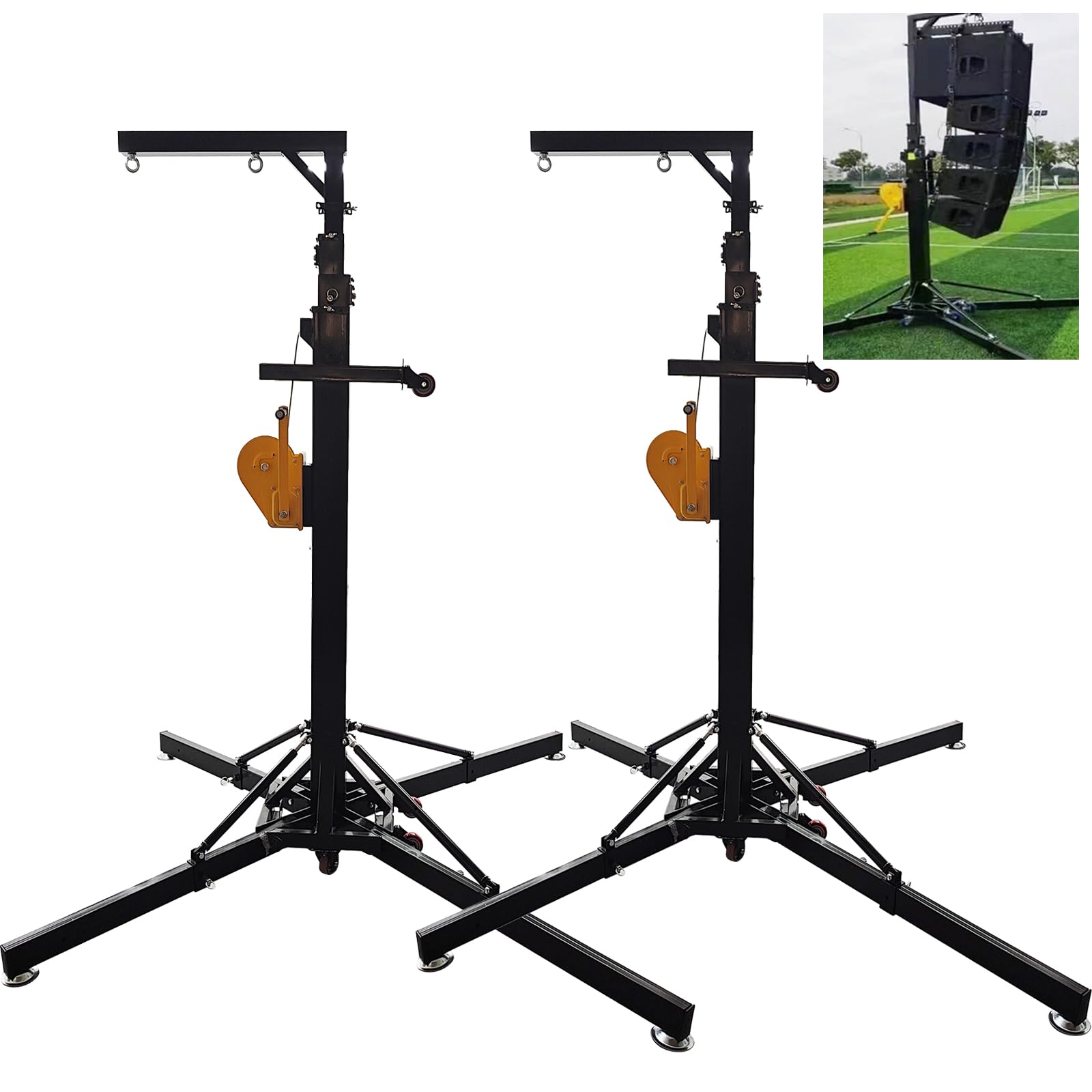 TECHTONGDA 2pc Lighting Crank Stand Heavy Duty Stand Crank Up Speaker Stand, 550 lb Capacity Line Array Stage Light Truss System with Outriggers,