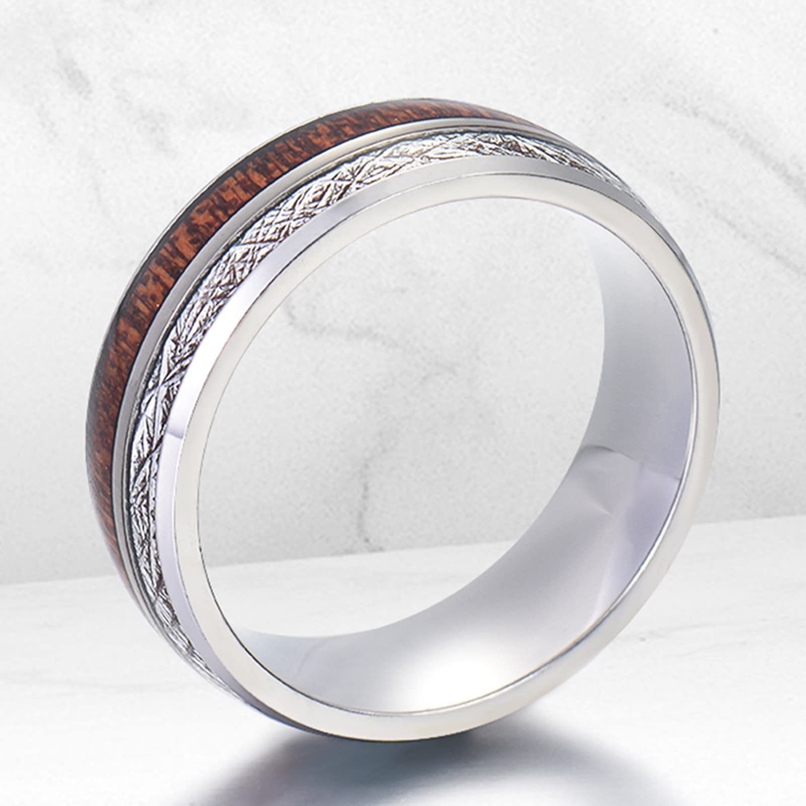 Anillo Hombre Carburo de Tungsteno, Alianza Boda Mujer 2 Piezas Anillo de Plata de 8mm con Incrustaciones de Madera y Metal
