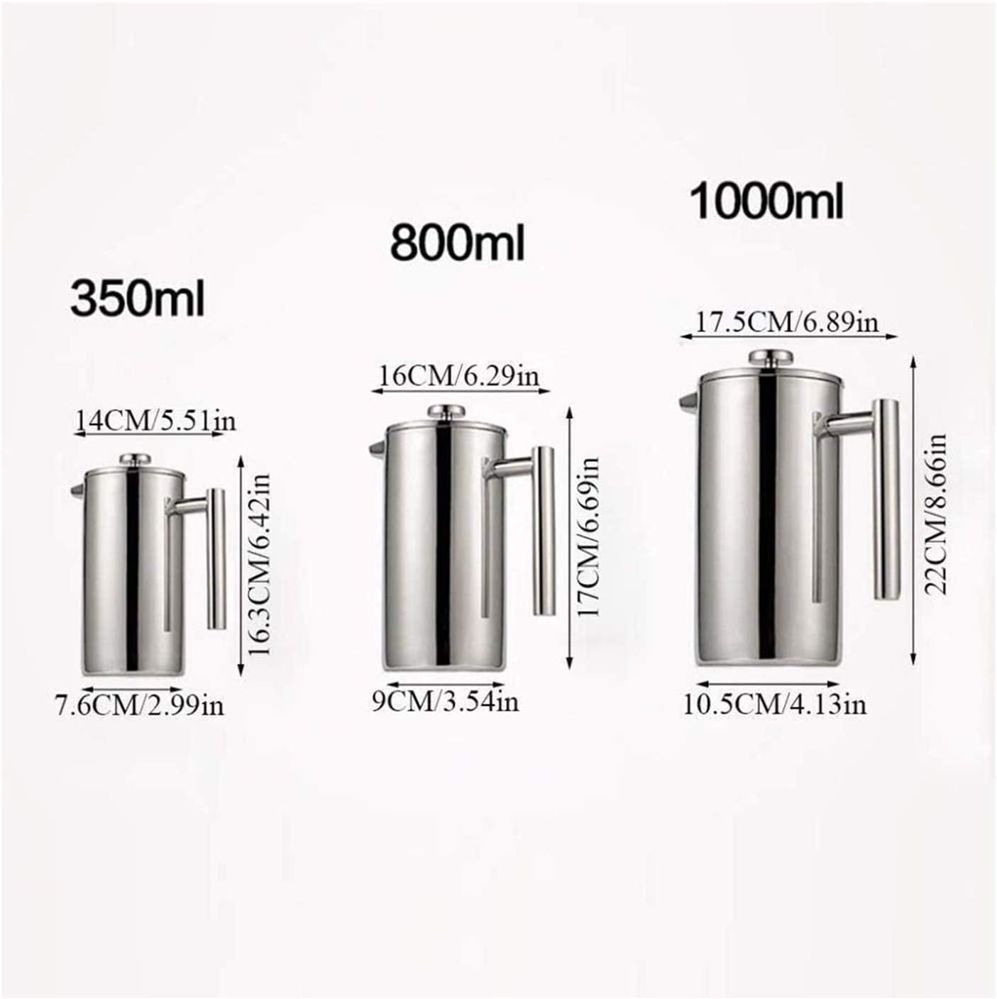 French Press Coffee Maker 304 Grade Stainless Steel Double Wall Insulated Coffee Press for Home Office 3-Level Filtration Systems Dishwasher Safe Silver (Size : 1000ML) (350ML)