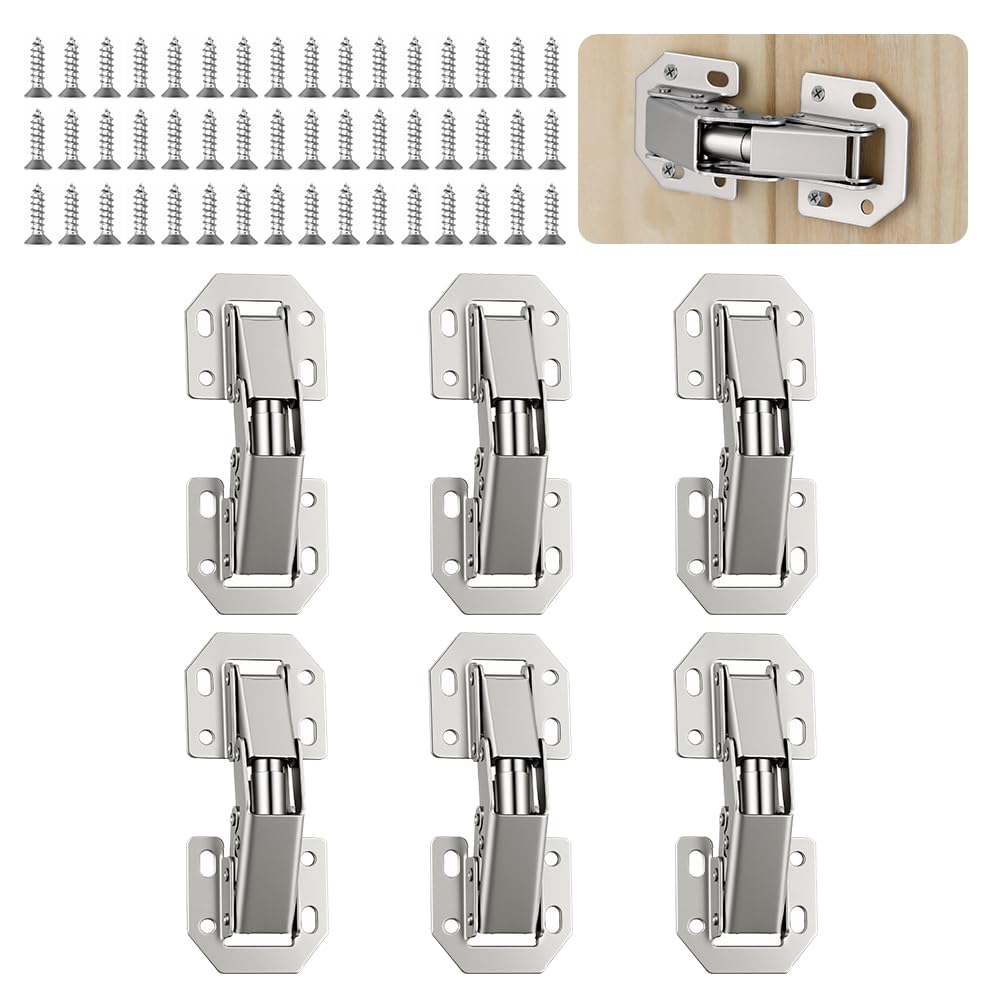 AOOSU 6PCS 3” 90° Close Cabinet Door Hinges, Surface-Mount Cupboard Hinges, Concealed Design, No Pre-Drilling Required for Kitchen Cabinets, Cupboard Doors and Wardrobes 48Pcs Screws