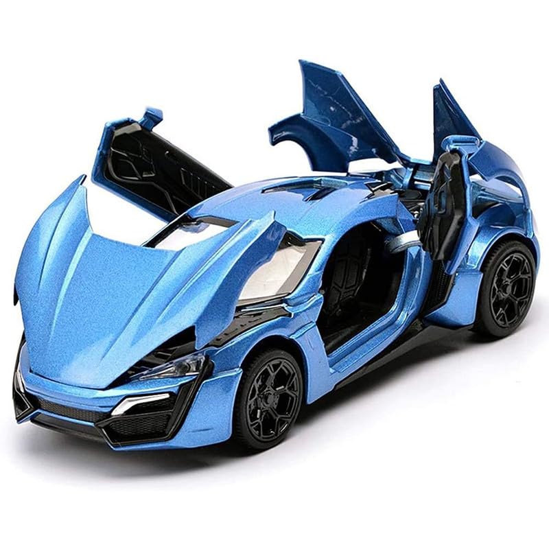 Image of Kids Model 1:24 Hyper Sport Die Cast Metal Car Pull Back Action Opening Doors with Realistic Engine Sound Lights Toy Car Gift for Boys - Multi