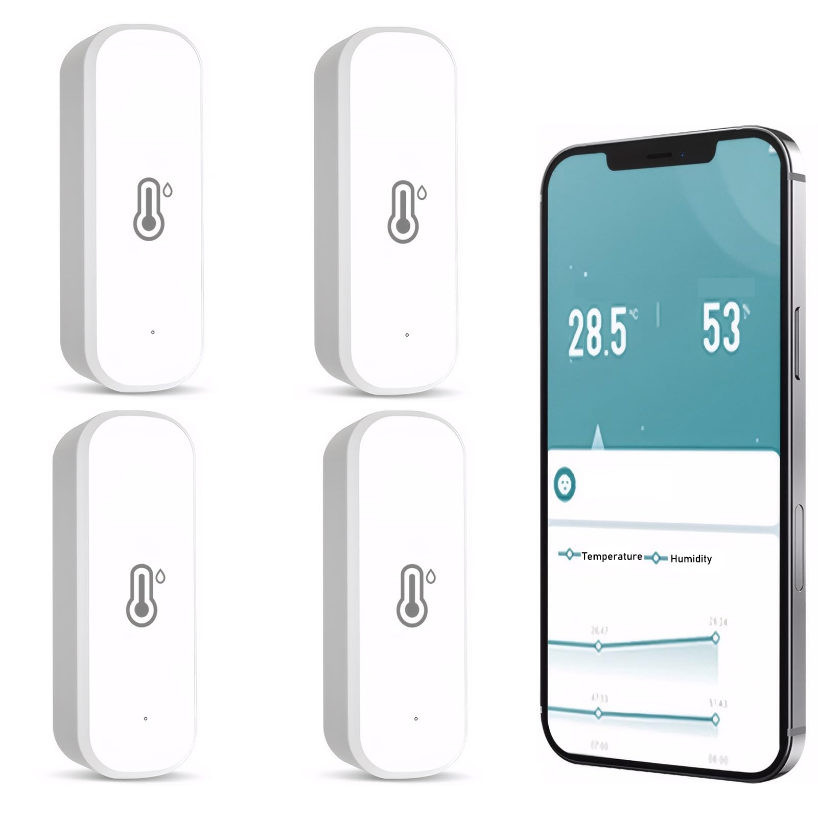 Mengshen 4-pak WiFi, higrometr, inteligentny domowy monitor wilgotności z alertami w czasie rzeczywistym, pełne pokrycie domu, do pokoju dziecięcego, kuchni, piwnicy, garażu, 4 szt