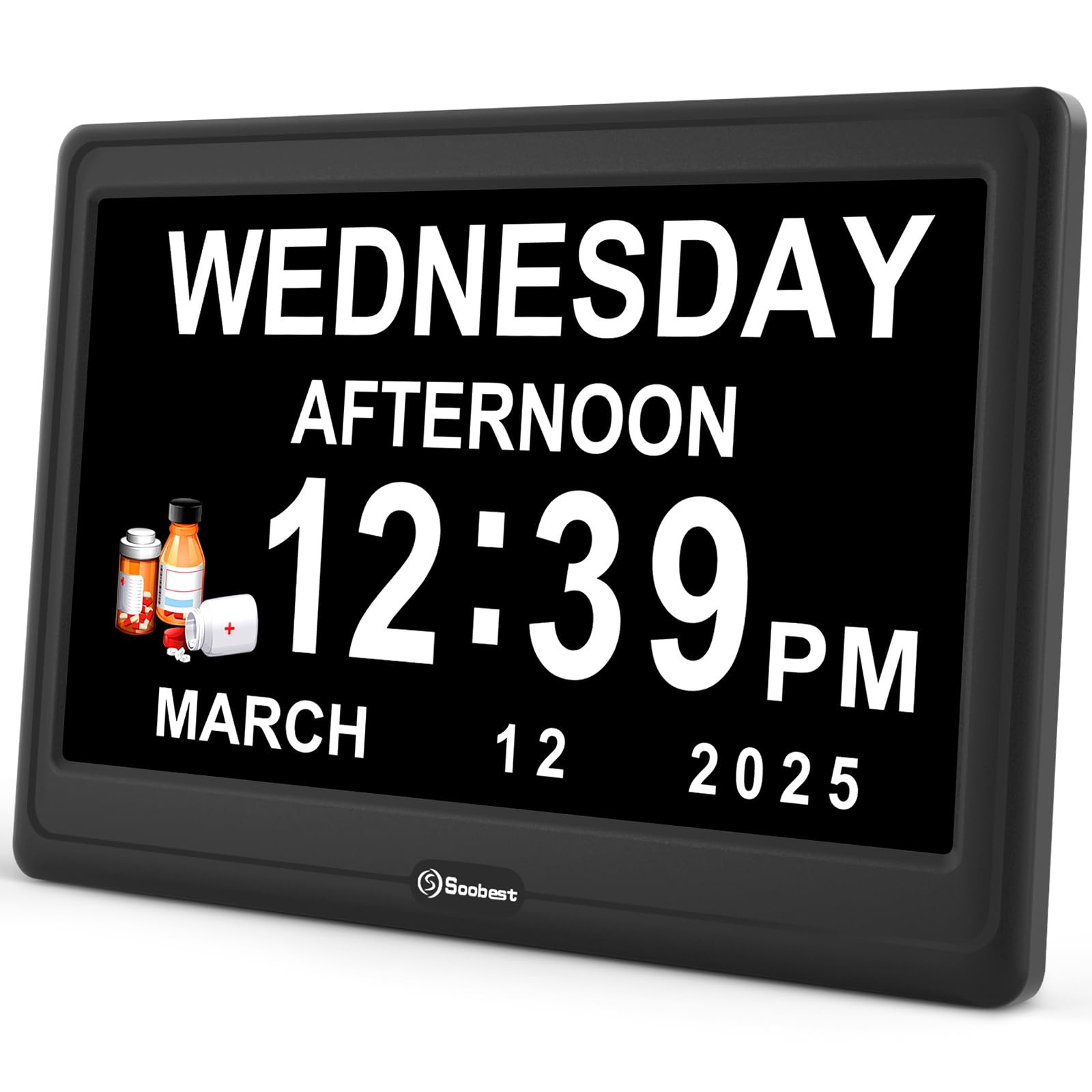 Soobest 12 Dementia Digital Clock for Seniors Extra Large 20 Alarm Reminders Date Day Time Display for Elderly