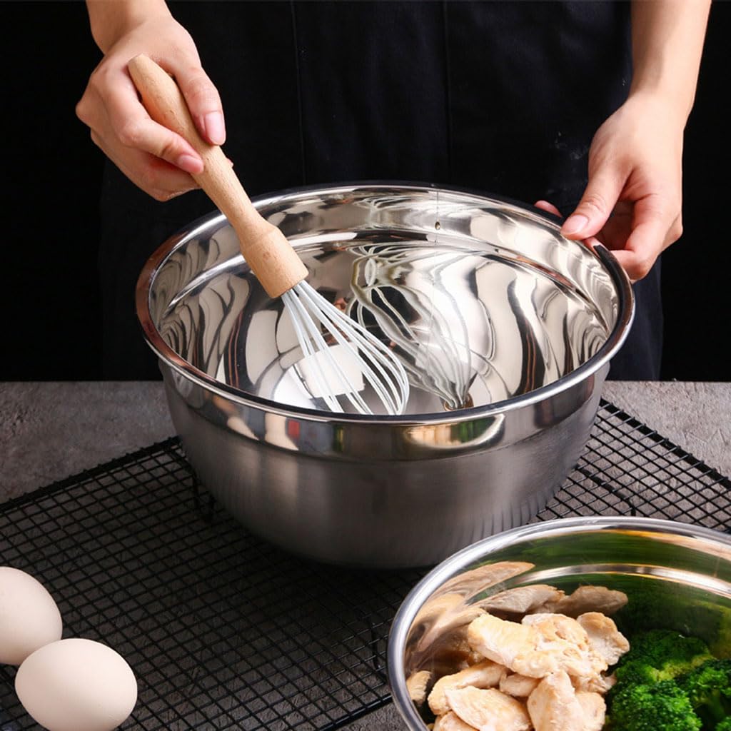 Salatschüssel, mit rutschfeste Silikonböden multifunktional als Rührschüssel Salatschüssel Servierschüssel, stapelbar Müslischale aus Edelstahl(Size:22cm,Color:Silber)