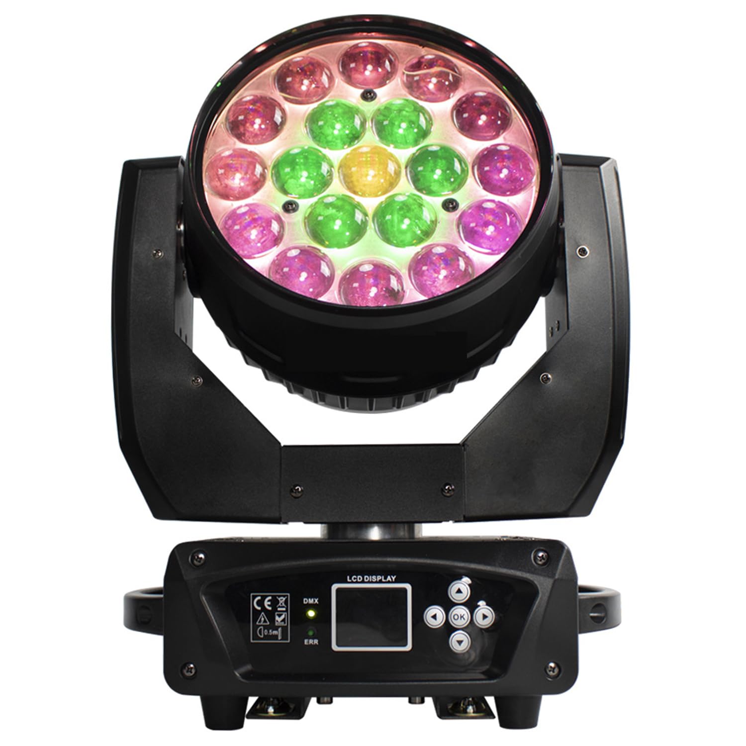 Luces de Disco de Cabeza en Movimiento de 19x15w, LED RGBW DJ Luces de Escenario con Control de Voz, Soporte DMX512,4in1 Luces de Etapa del Efecto de viga/Lavado, para Fiesta Escolar, Concierto 1