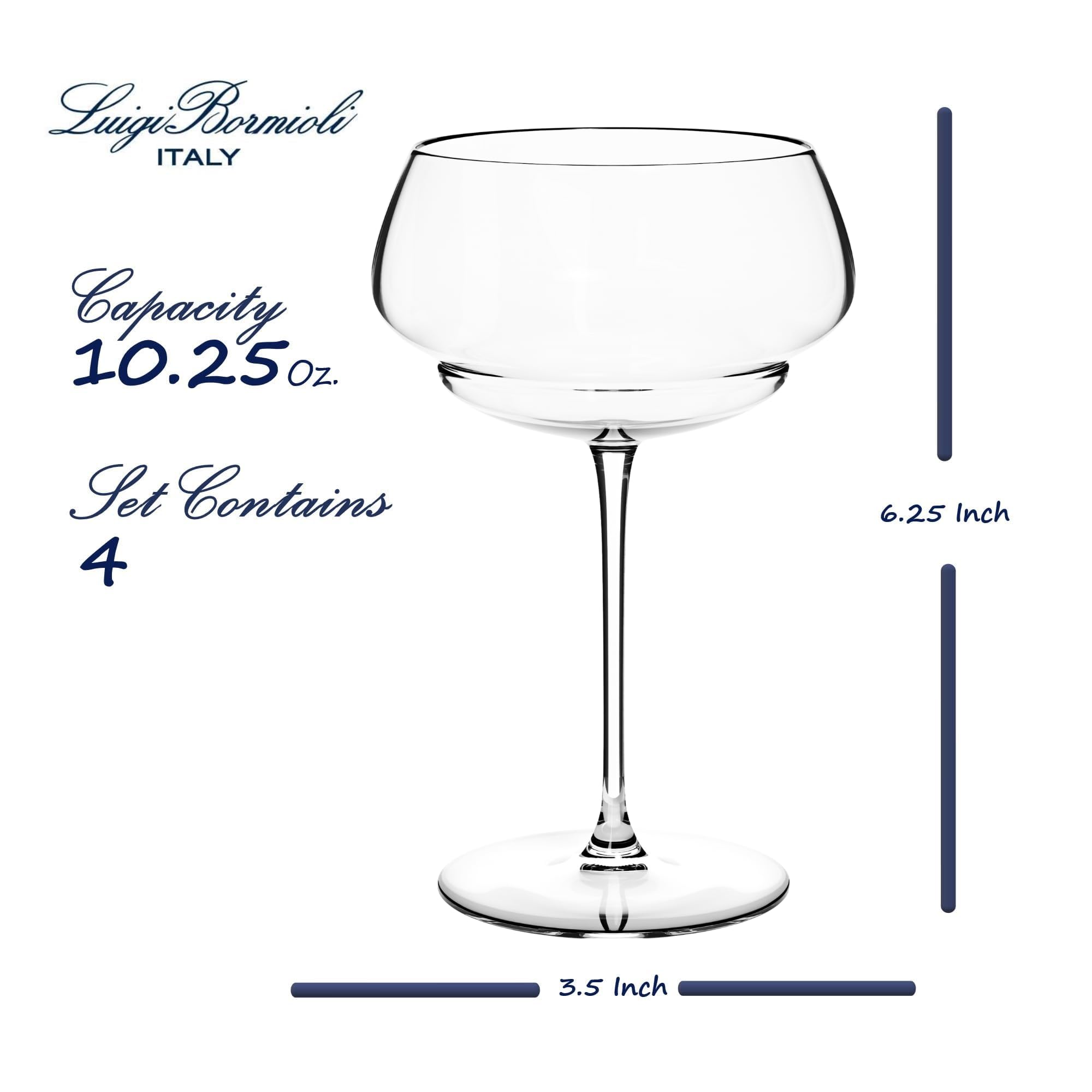 Luigi Bormioli Juego de 4 vasos de cóctel Coupe de 300 ml, copas de cóctel de cristal champán, cristalería reforzada de titanio súper ligero