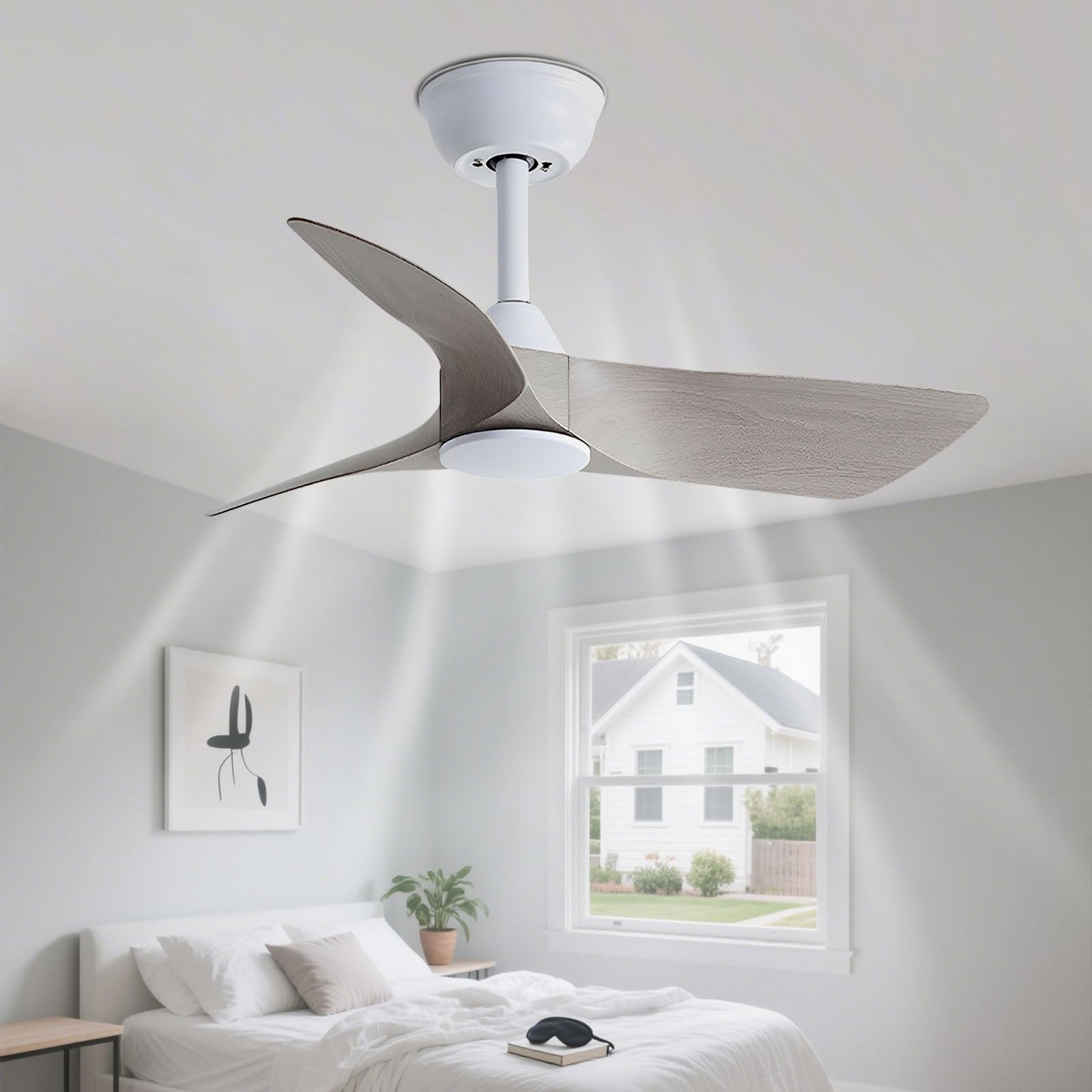 IBalody 30 Inch Small Ceiling Fan No Light with Remote, White Gray Blades