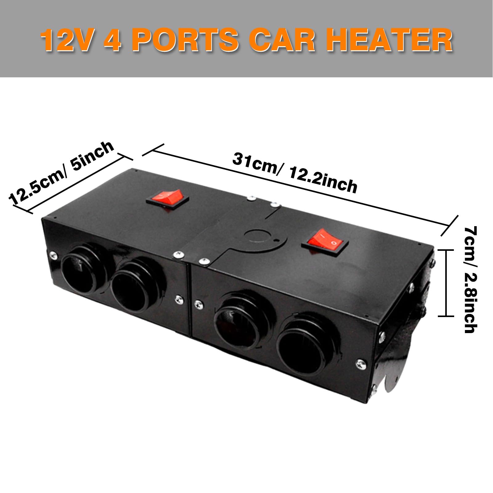 Riscaldatore per auto Riloer per camper portatile 12V 500W per auto invernale riscaldamento rapido e disappannamento sbrinamento 4 uscite d'aria compatibile con vari veicoli nero