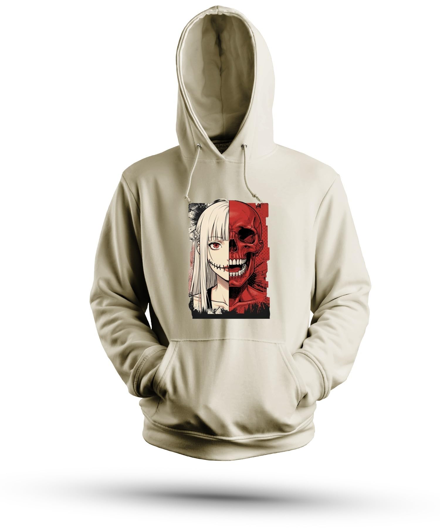 Anime dziewczęca czerwona trupia czaszka rozdzielona bluza z kapturem, natura, XL