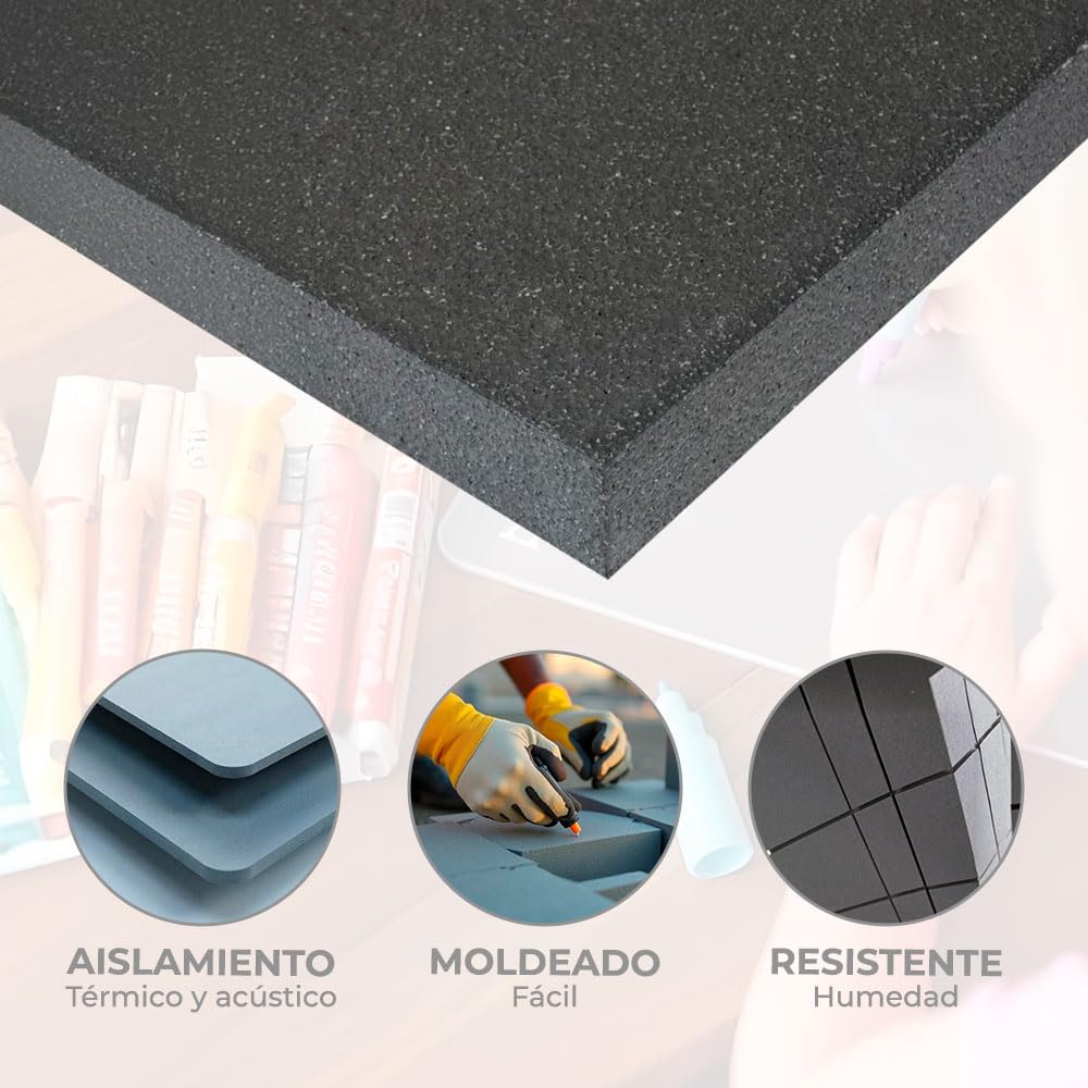 Plancha Porexpan Gris Poliestireno Expandido EPS 20 kg/m3 Grosor 50 mm - 120x200 cm - Aislante Térmico Alta Densidad - Fácil Corte