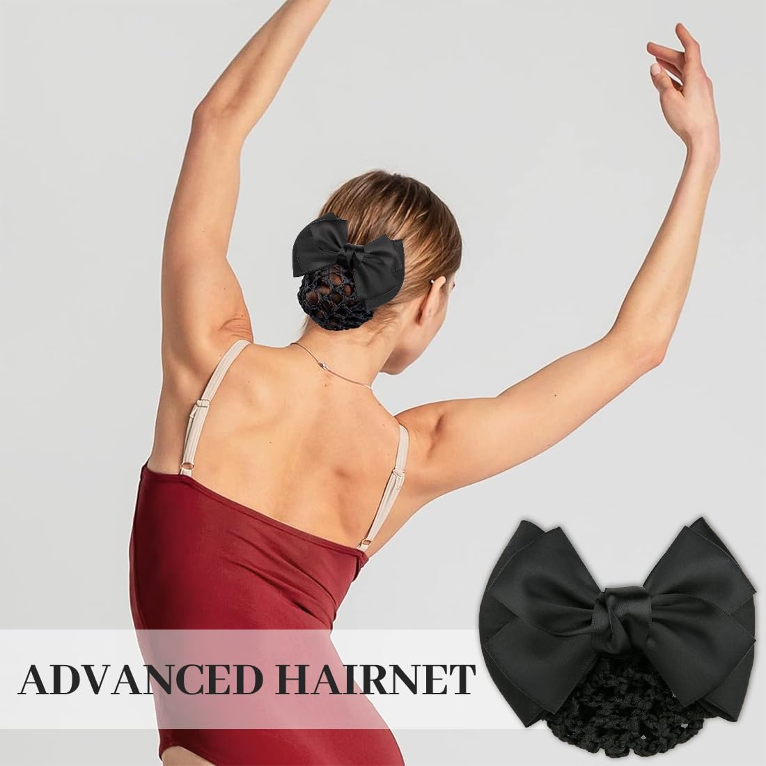2 pezzi Ciambelle per chignon di retina per capelli spessa con fiocco, retina per capelli, retina per chignon, fascia per capelli, retina per capelli da bambina-B