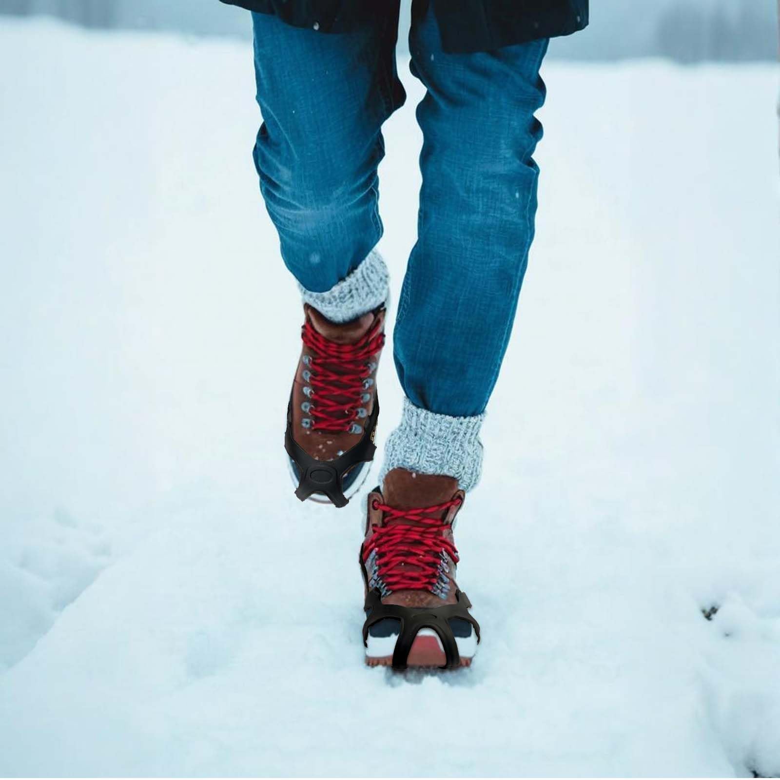 Impugnature da ghiaccio e neve alla moda con fluorescenti per scarpe e stivali, antiscivolo nero per escursionismo, jogging in inverno all'aperto