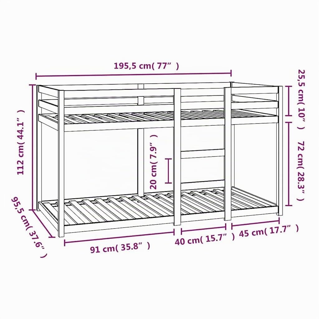 vidaXL Letto a Castello senza Materasso 90x190 cm Legno di Pino