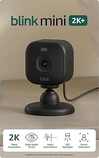 Blink Mini 2K+ Plug-in Security Camera: 2K HD Video, Color Night Vision, Motion Detection, Two-Way Audio - Ideal for Home & Pets (Black)