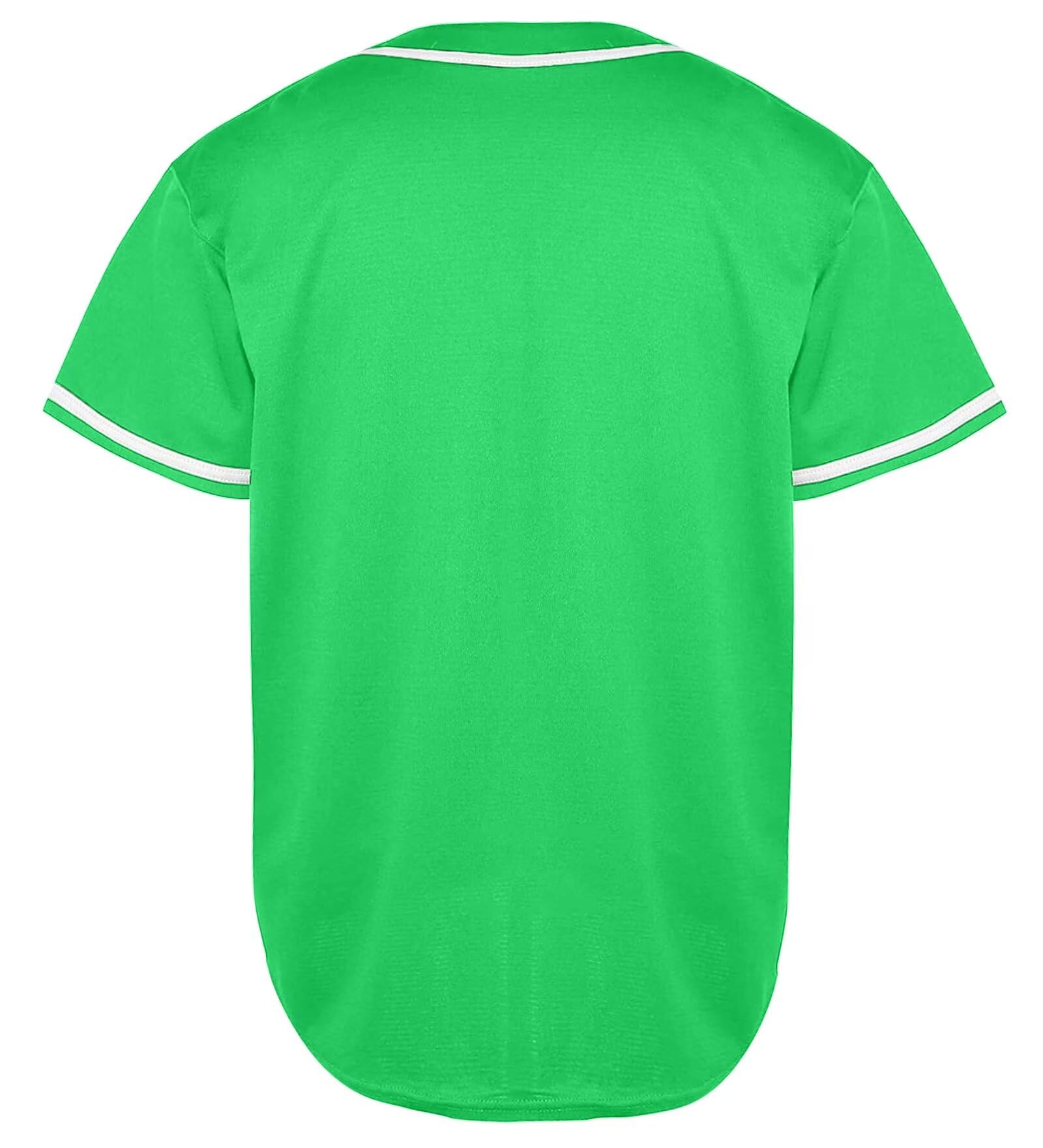 QTWW INC Mens Baseball Jersey Button Down Blank Solid Color Short Sleeve Shirts Hipster Hip Hop Active Team Sports Uniforms Green L