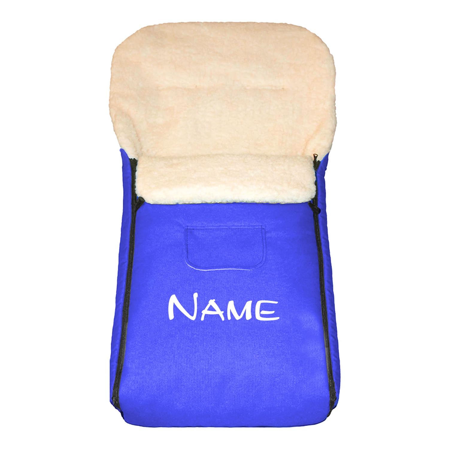 Baby-Joy Fußsack KAI 105 cm filzfrei aus Lammwolle und Polyester, personalisiert mit Name, für Buggy, Kinderwagen und Schlitten, Thermofußsack, Super-Wash | Farbe: 04 Blau
