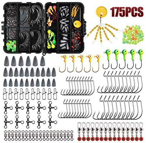 JSHANMEI Fishing Terminal Tackle Kit 175pcs - Fishing Hooks, Weights, Jig Heads, Barrel