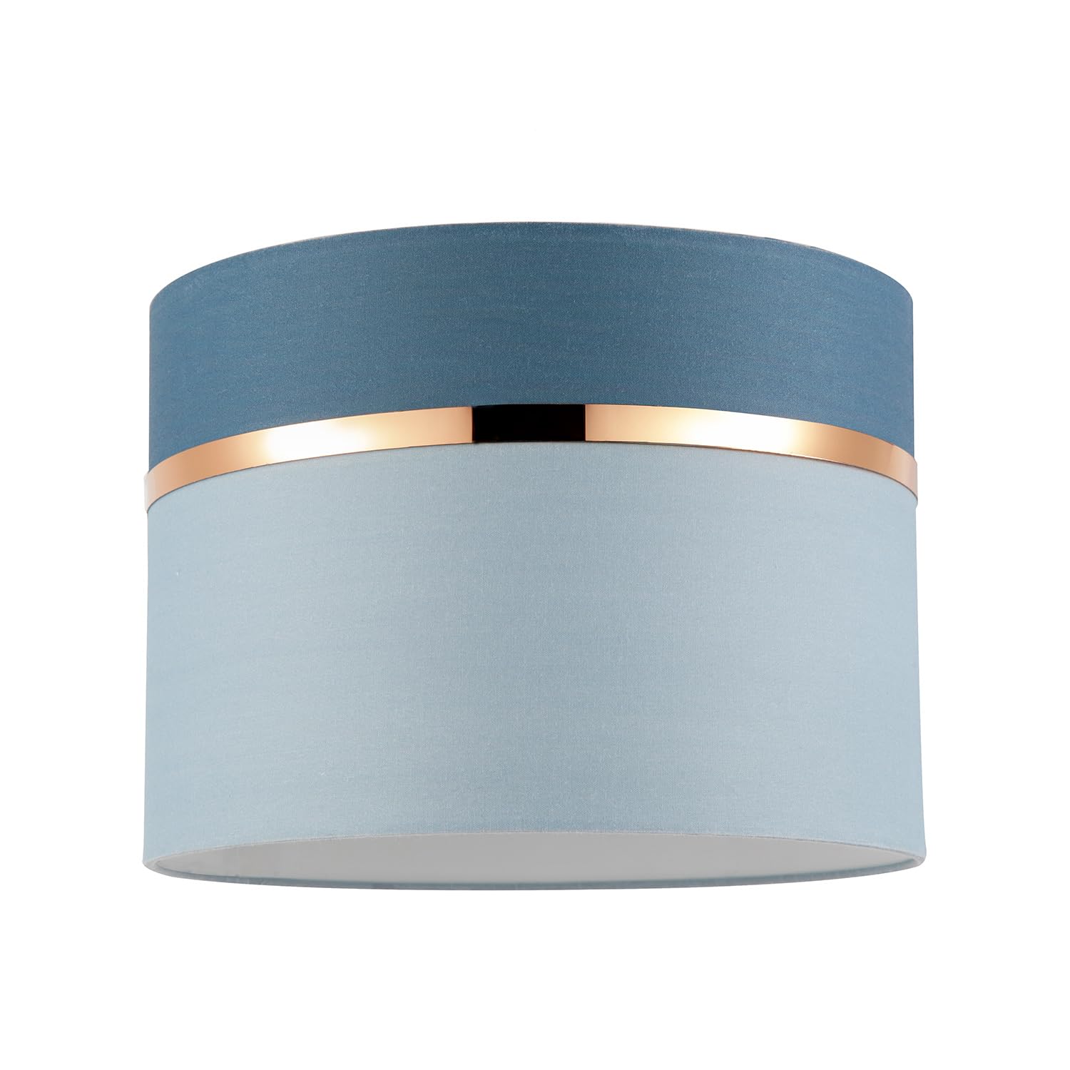 Modern Sky and Cobalt Blue Cotton Fabric Lamp Shade with Shiny Copper Ring | Inner White Cotton Lining | 25cm x 18cm by Happy Homewares