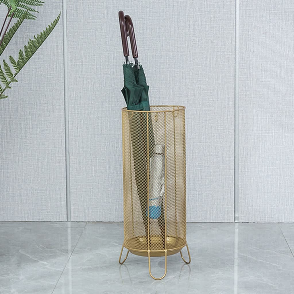 SaryEdge Metal Mesh Umbrella Rack Stand - Modern Round Holder for Entryway with Fixed Hooks, Two Sizes for Canes, Folding Umbrellas, Wrapping Paper - Indoor Um,White-20.5x20.5x55cm