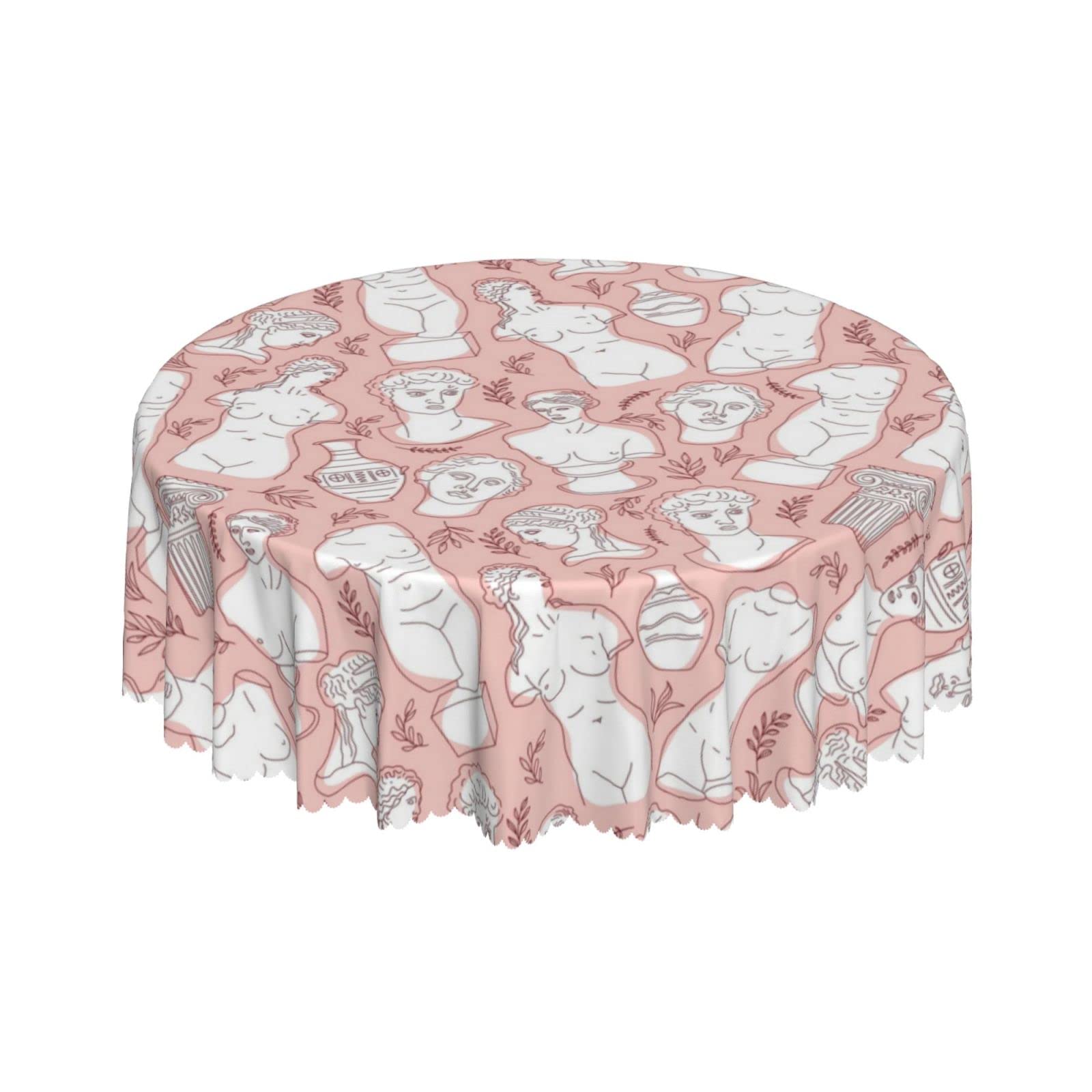 Lsjuee Ancient Greece Rome Statue Pink Round Tablecloth 60 Inch Printed Washable Tablecloth for Dining Party Holiday Fall Home Decorative